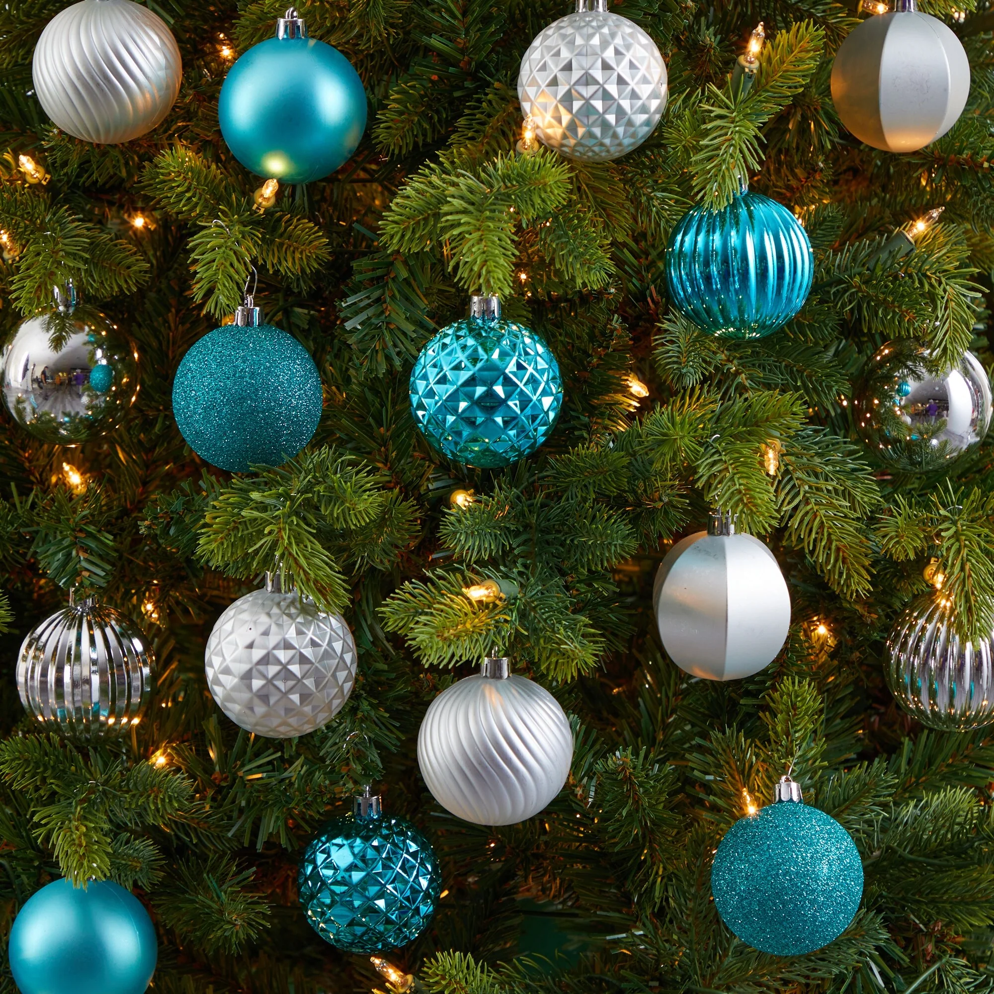 101ct Silver & Blue Shatterproof 3-Finish Christmas Ball Ornaments 2