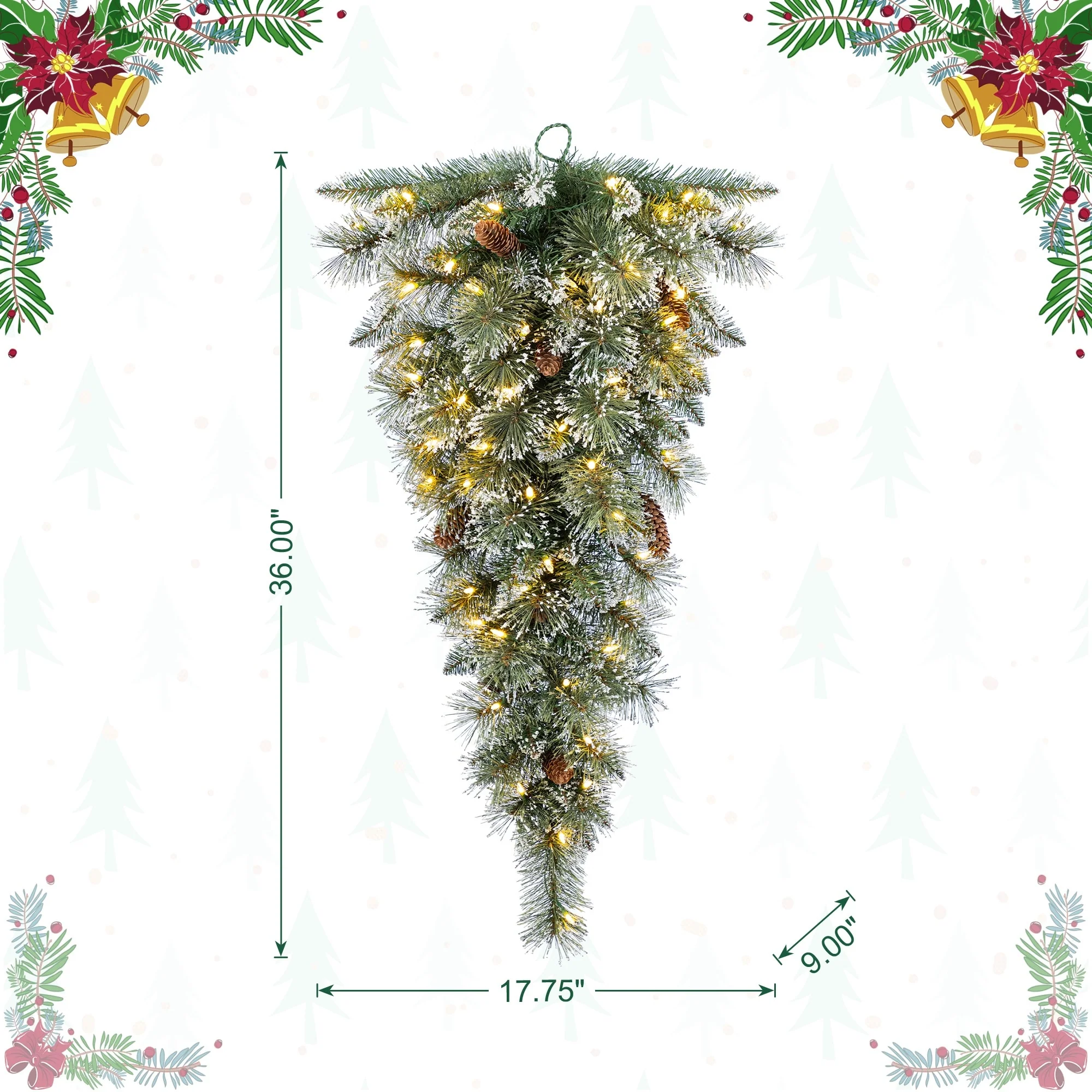 Glitzhome 3ft Pre-Lit Frosted Greenery Pinecones Christmas Teardrop With Timer - 36.00