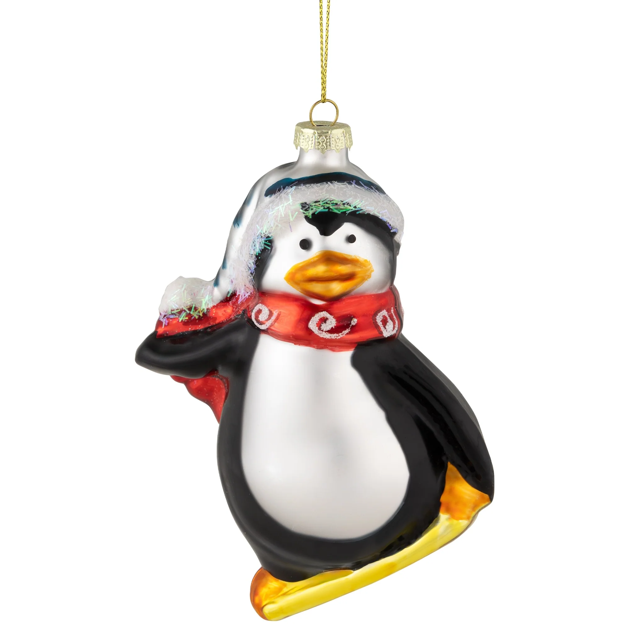 Snowboarding Penguin Glass Christmas Ornament - 4.25
