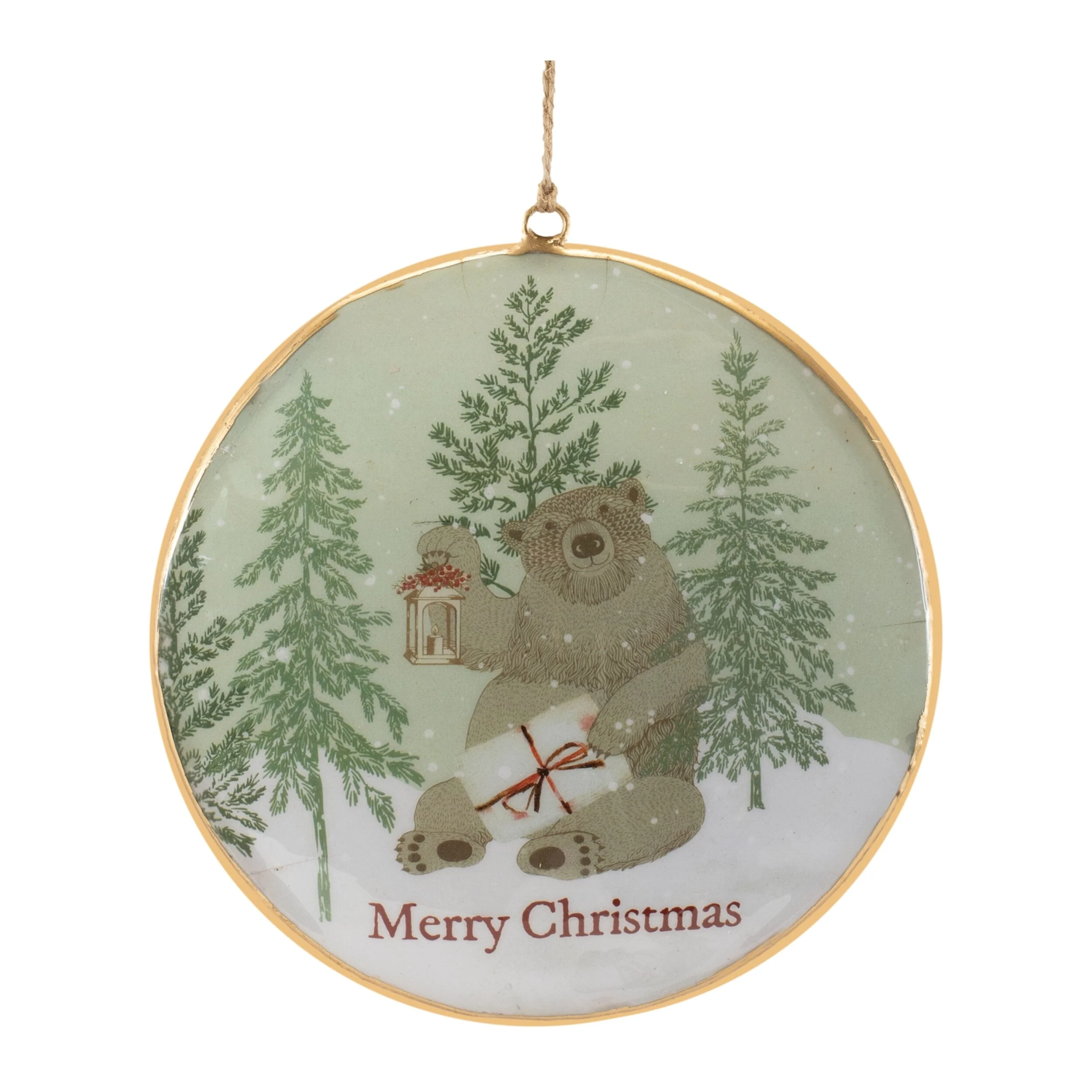 Set of 6 Woodland Christmas Ornaments with Bear and Deer Design Round Disc Holiday Tree Decor - 5.75”L x 1.25”W x 5.75”H