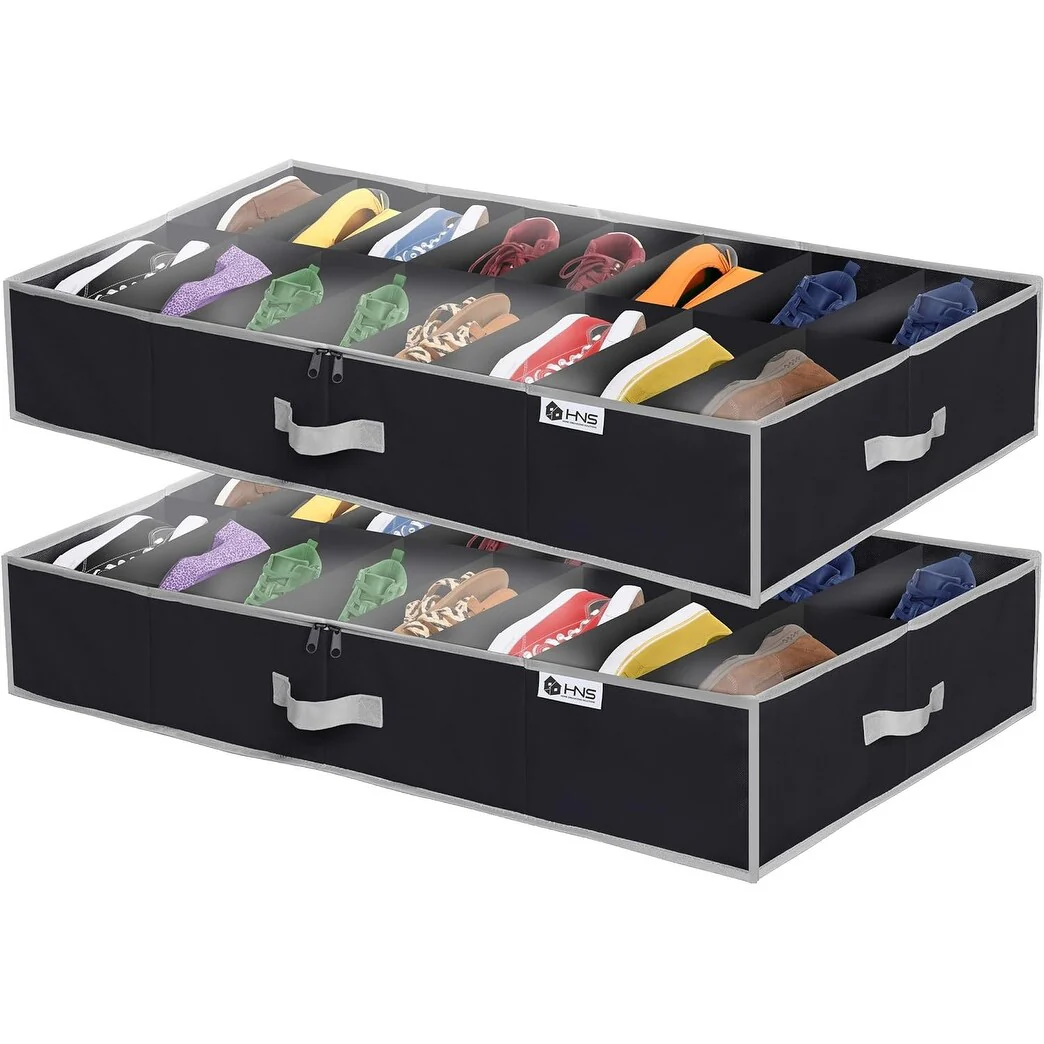 HOLDN' STORAGE Under Bed Shoe Organizer - Set of 2, Tear-Resistant 600D Material - Holds Up to 32 Pairs of Shoes