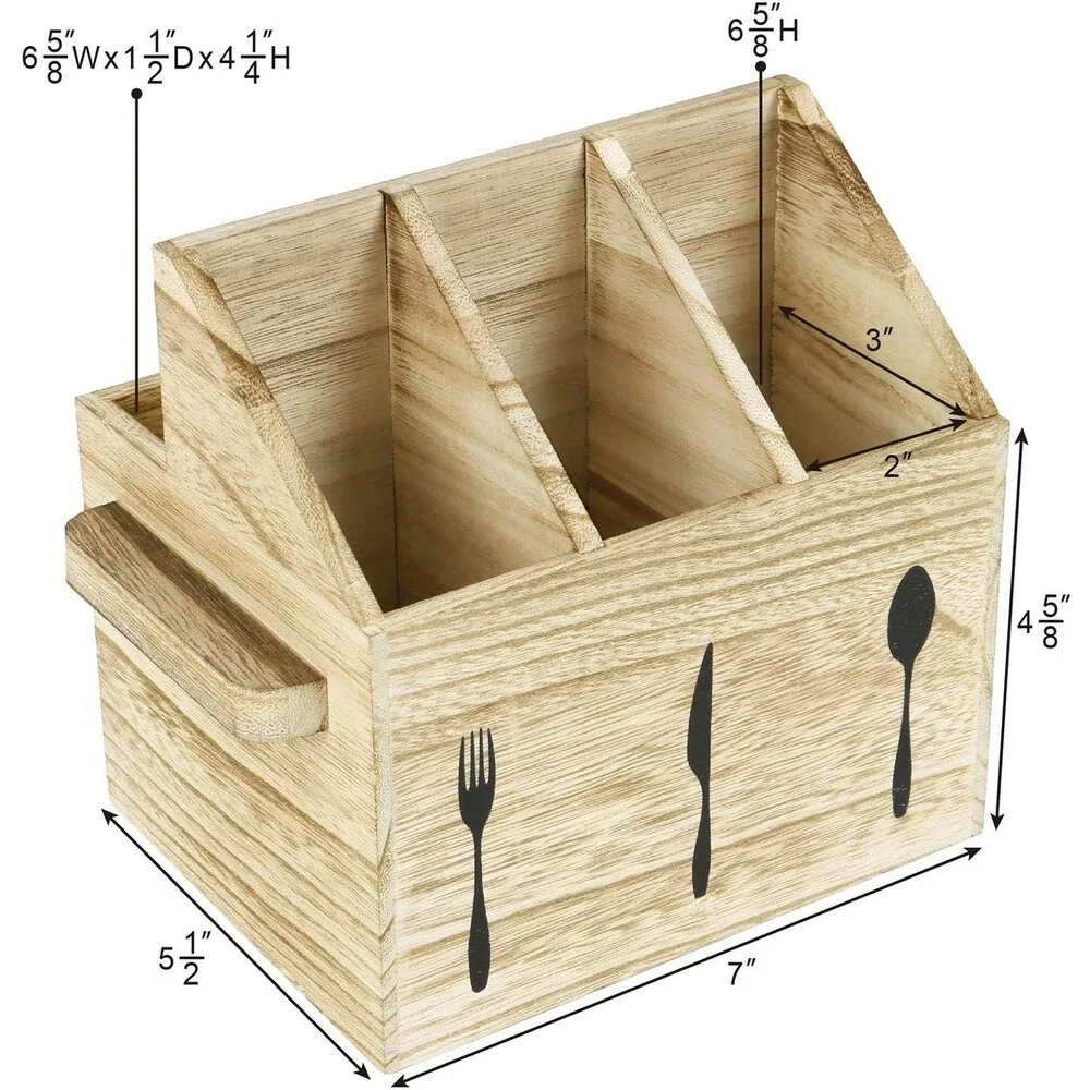 Wooden Sliverware Holder Flatware Utensil Caddy with Handles - oak