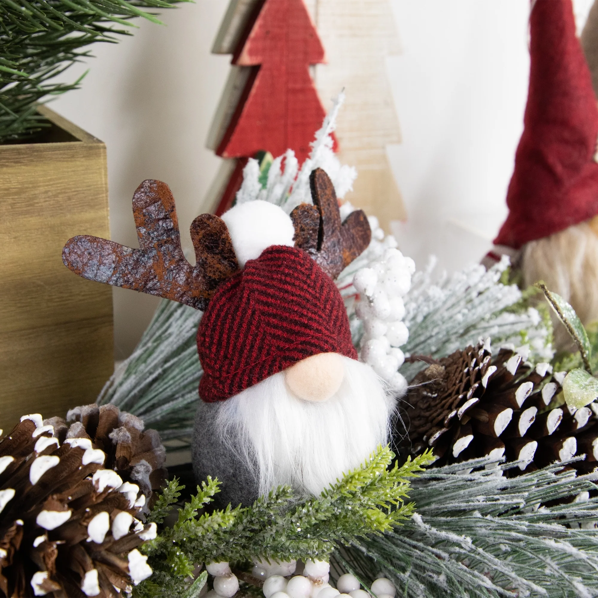 5 Red Gray Santa Gnome Moose Antlers Christmas Ornament Decoration