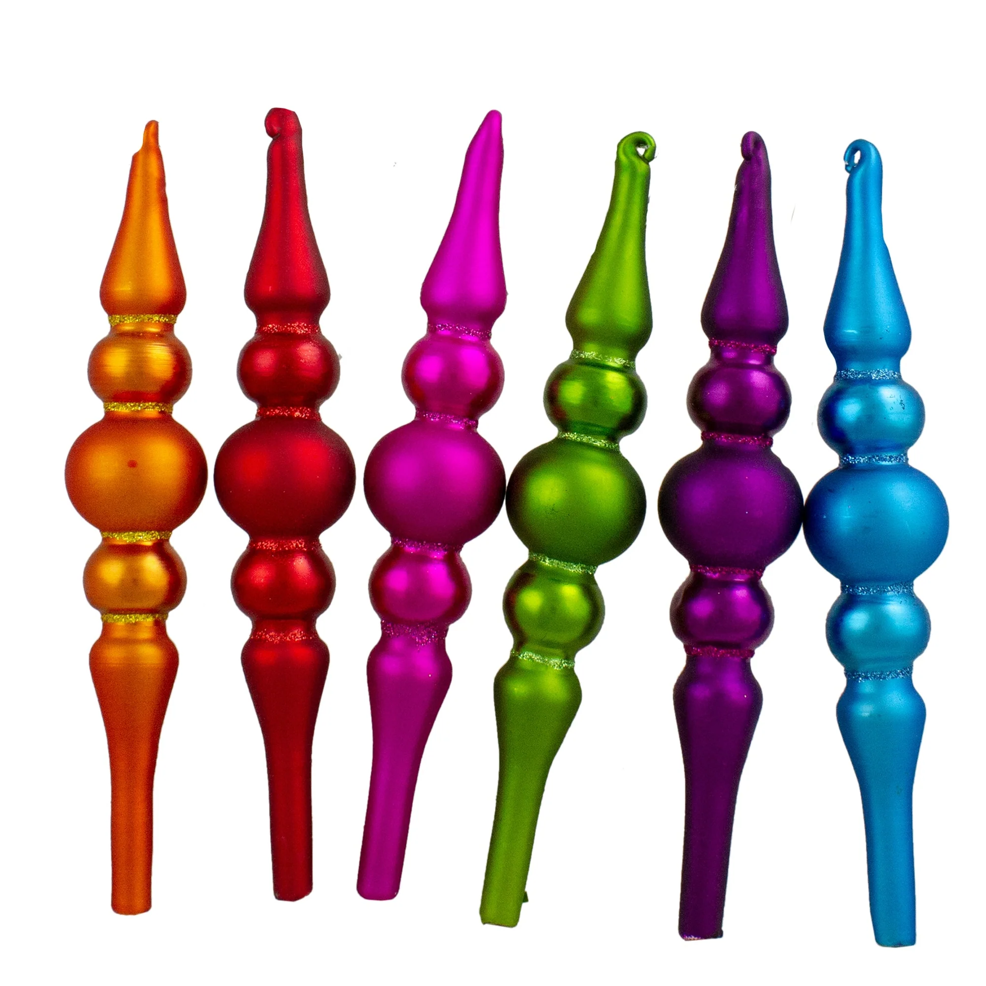 6ct Vibrantly Colored Matte Glass Christmas Finial Ornament 6.25