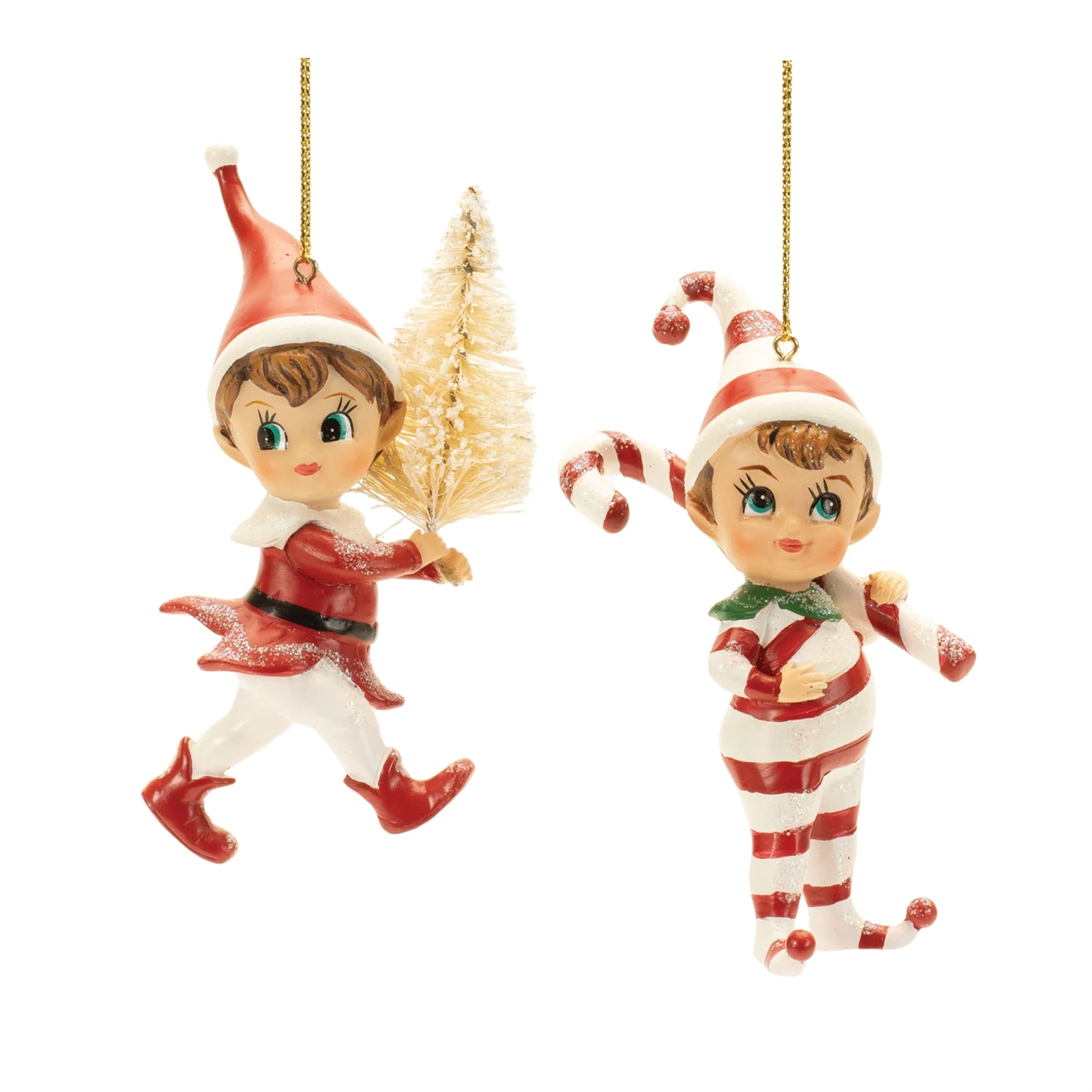 Christmas Elf Ornaments Set of 12 with Candy Cane Accents - 4.25