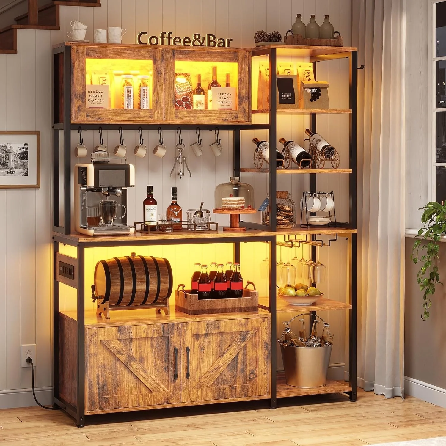 Bakers Rack for Kitchen with Storage Coffee Bar Cabinet