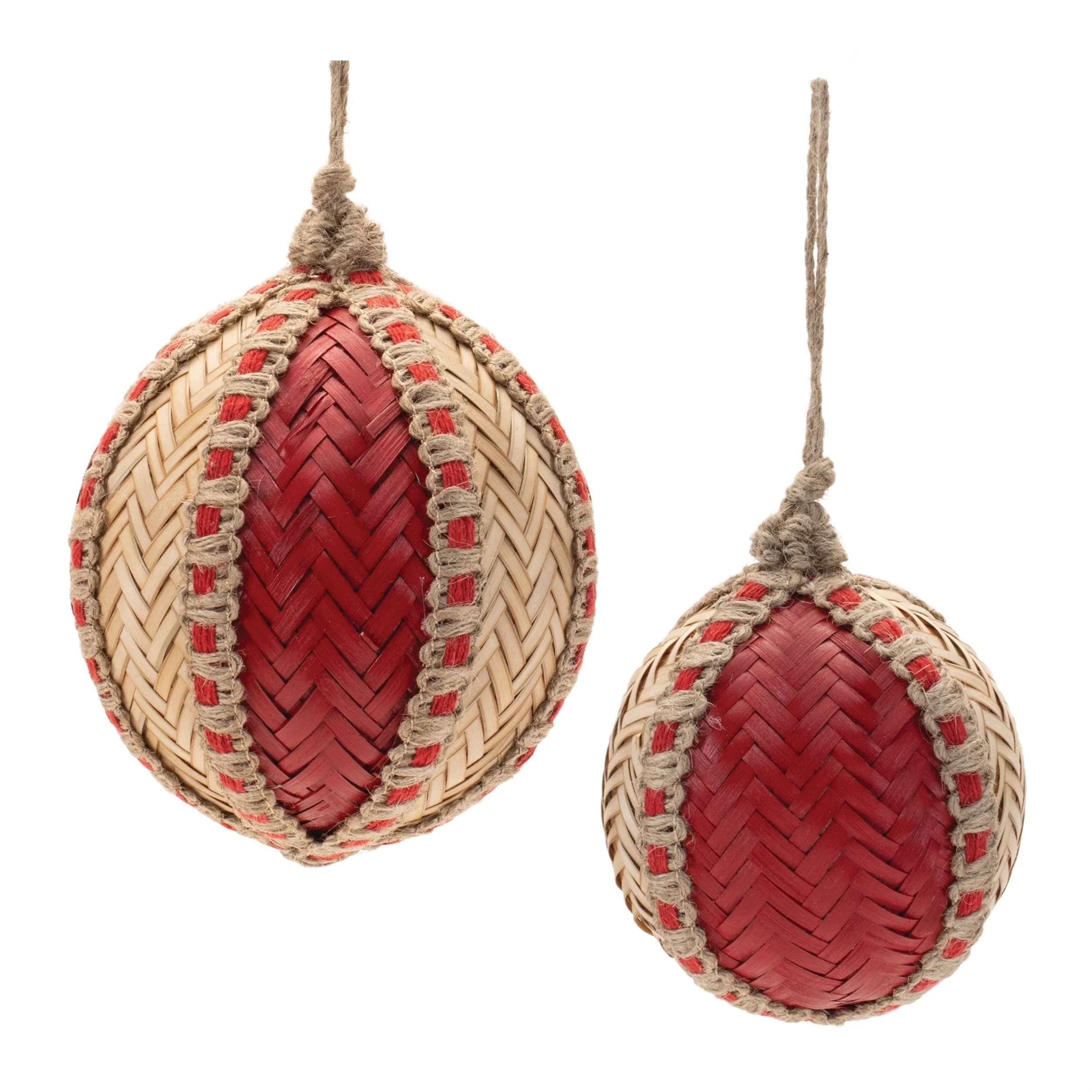 Set of 4 Woven Wicker Ball Ornaments with Jute Rope Hangers for Indoor Holiday Decor - 4.5”L x 4.5”W x 5.75”H