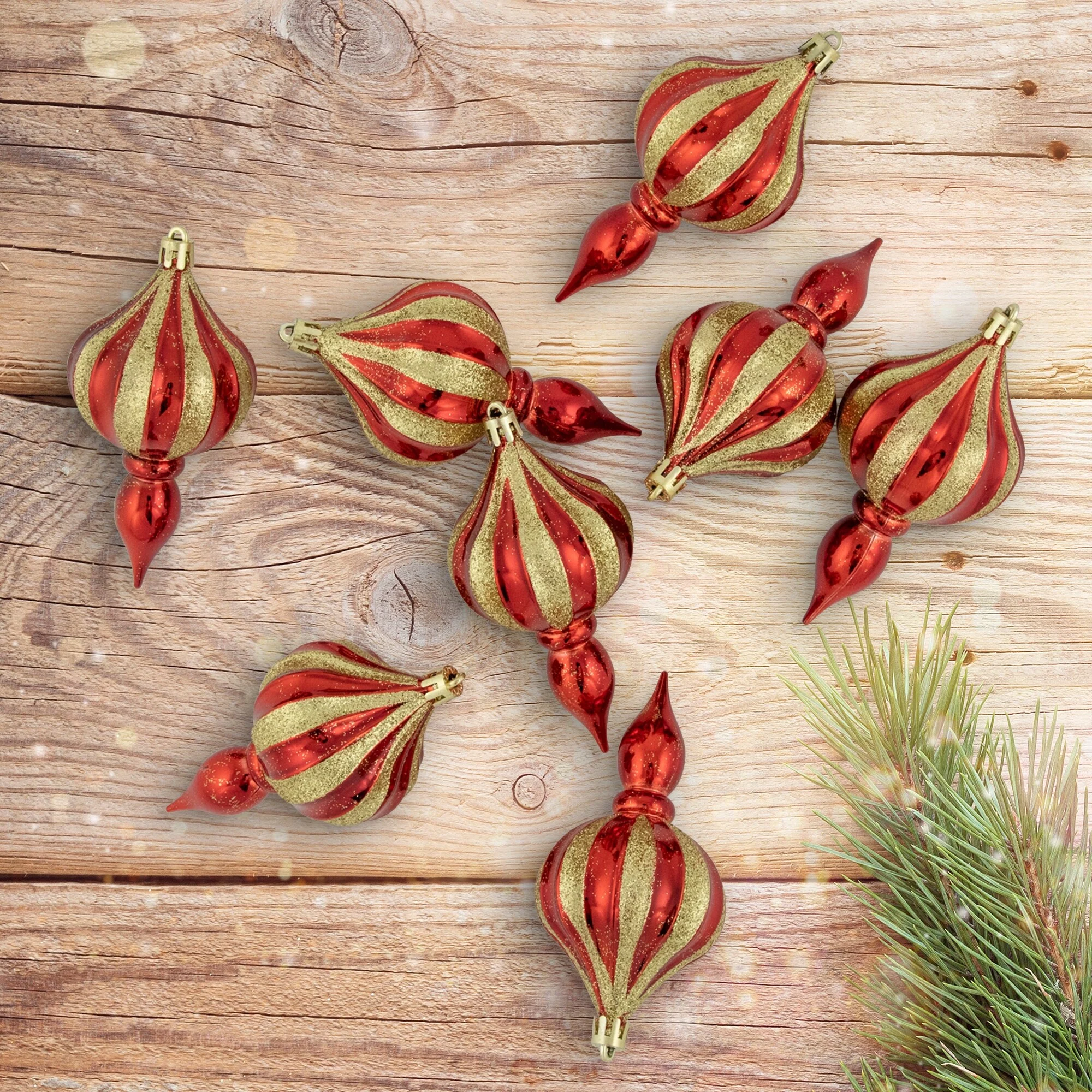 8ct Red and Gold Shatterproof Finial Christmas Ornaments, 4.75