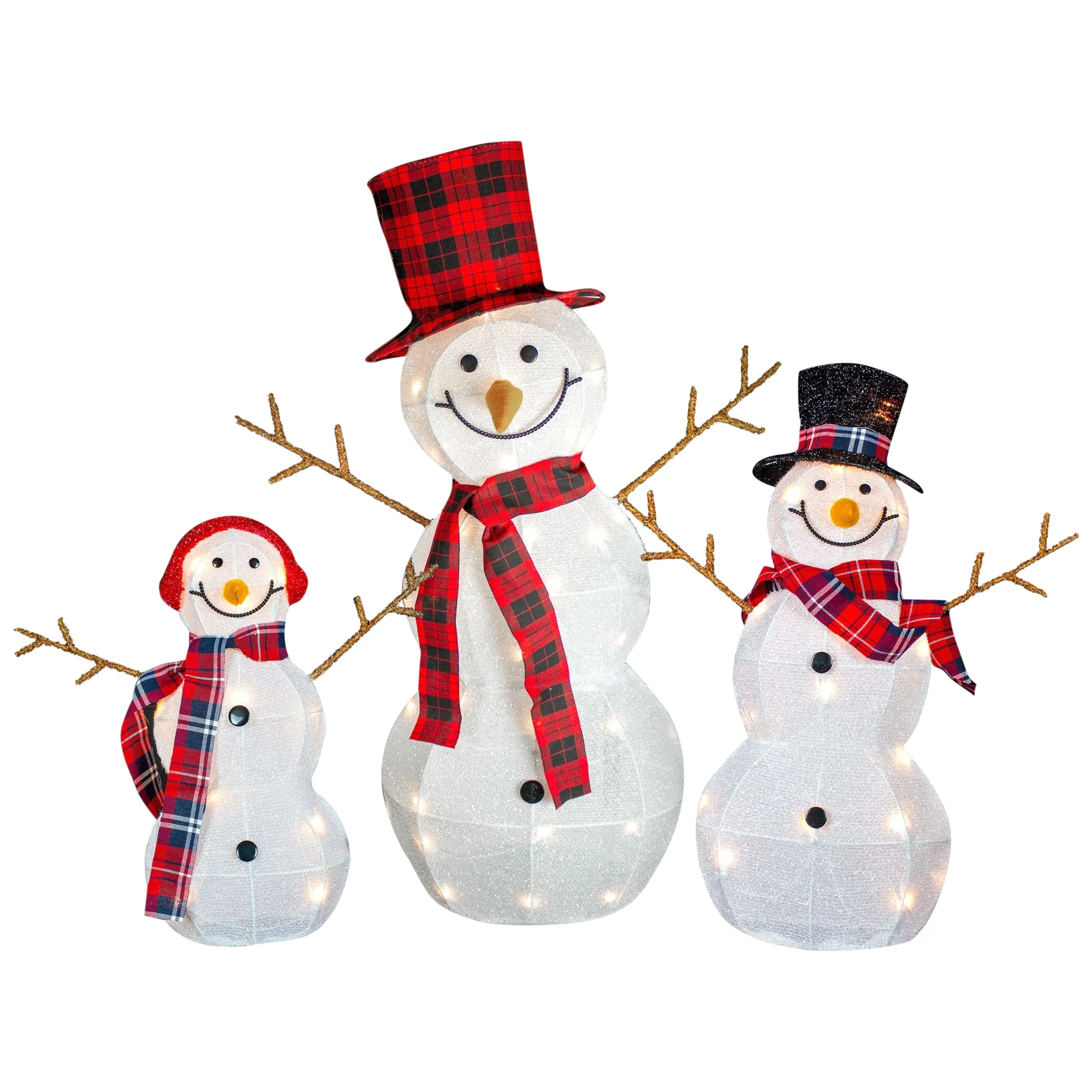 Set of 3 Lighted Tinsel Snowmen Family Christmas Yard Decorations - 40