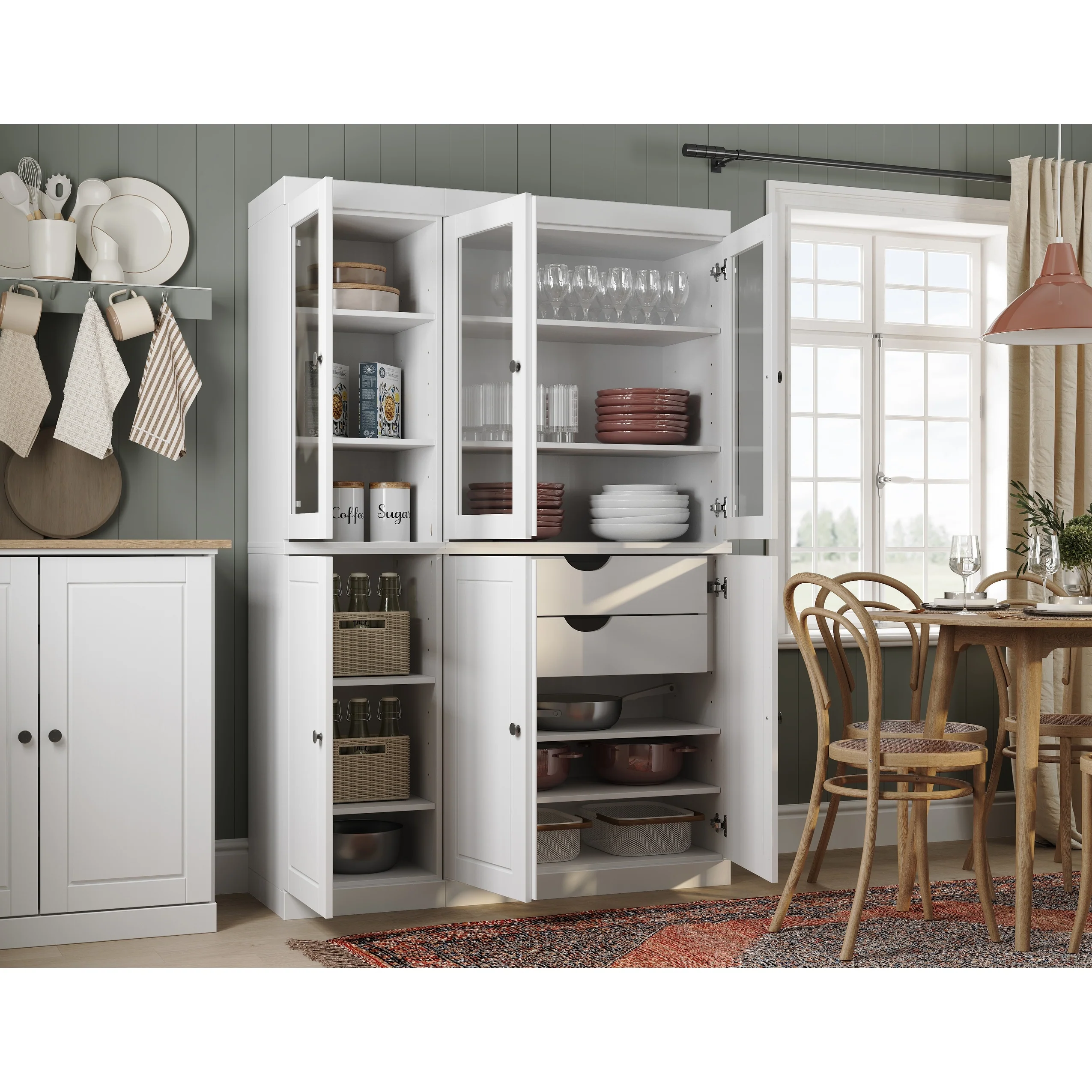 Palace Imports 100% Solid Wood China Pantry with Glass or Solid Wood Doors and 2-Drawers - 48.5