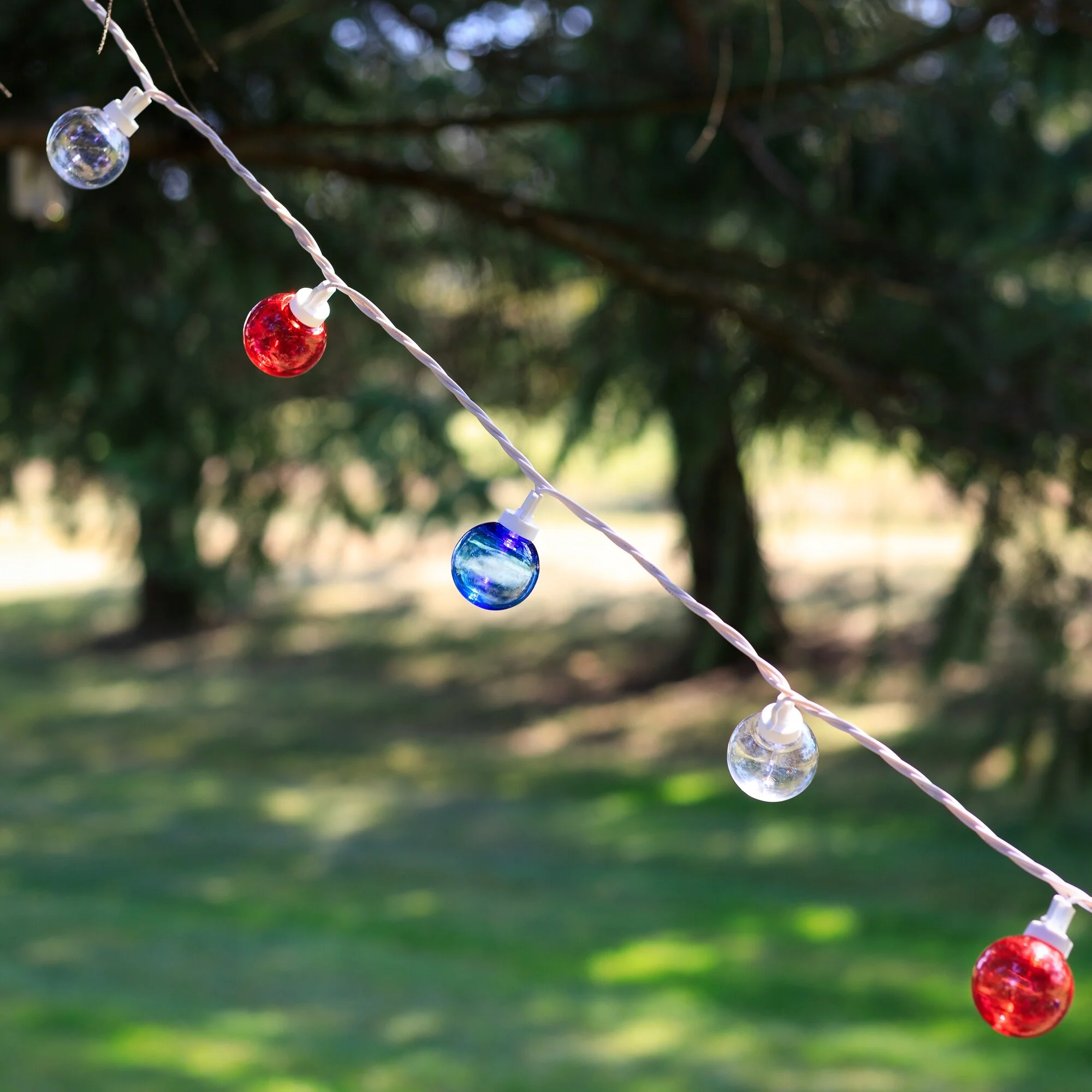 Patriotic LED G40 Christmas Lights - Red, White and Blue - 11' White Wire - 25ct