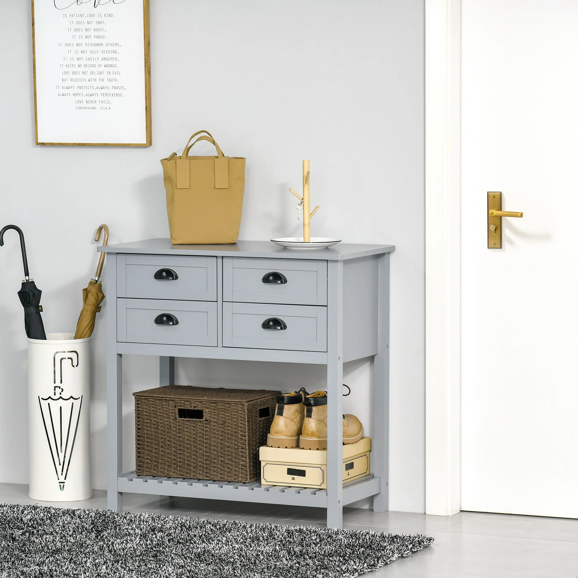 HOMCOM Sideboard Buffet Cabinet, Storage Serving Console Table with 4 Drawers and Slatted Bottom Shelf for Kitchen, Living Room
