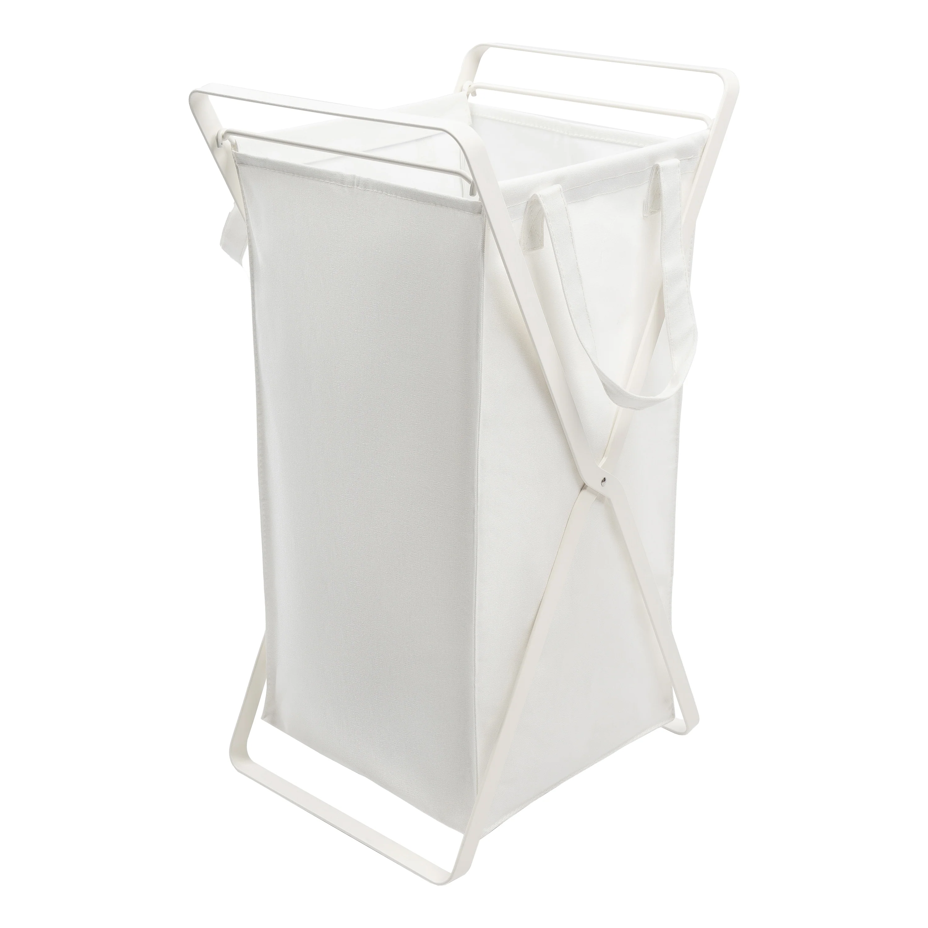 Yamazaki Home Laundry Hamper with Cotton Liner - Two Sizes, Steel and Cotton, Small, 12 gallons, 45 liters, Collapsible