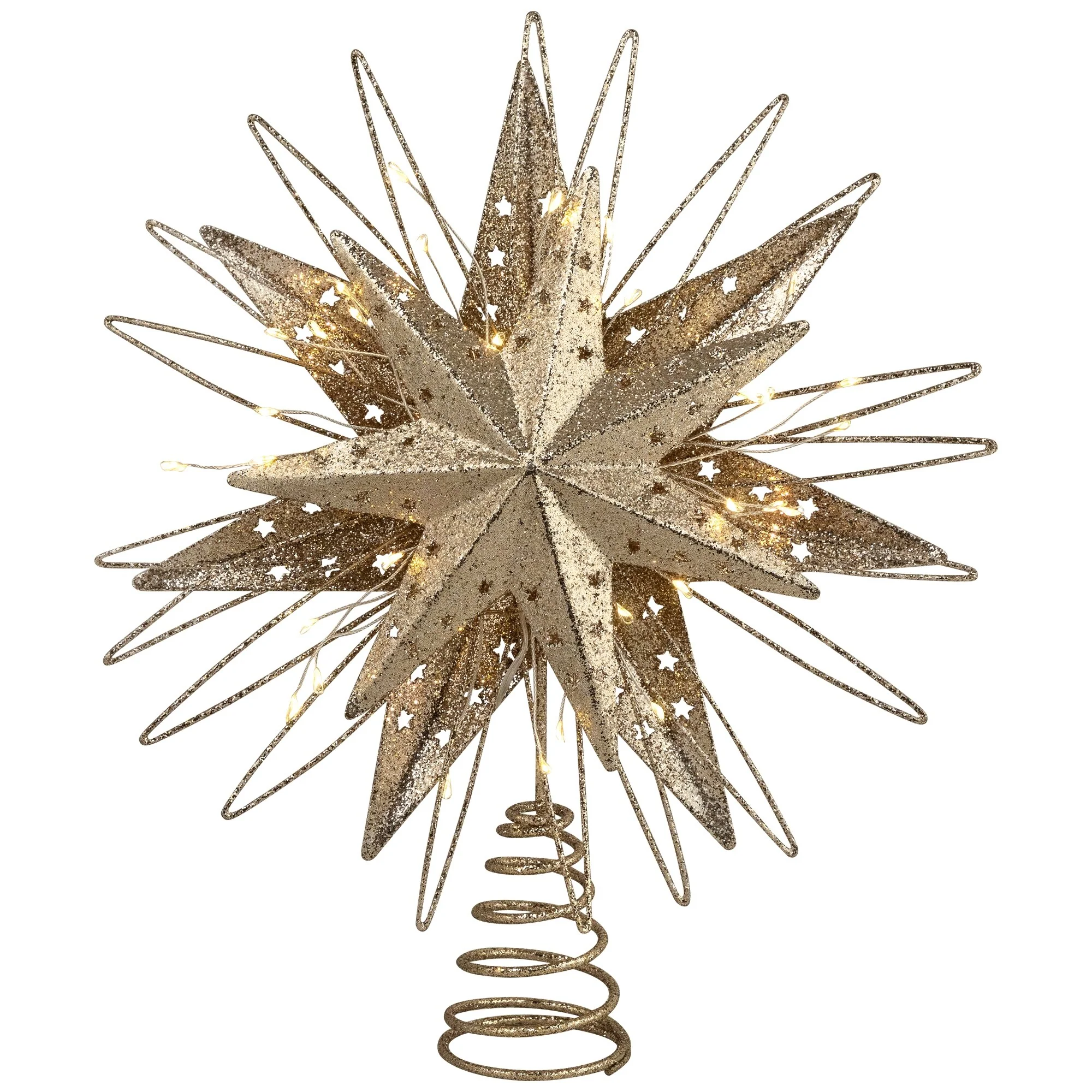LED Lighted Starburst Glittered Christmas Tree Topper - 13