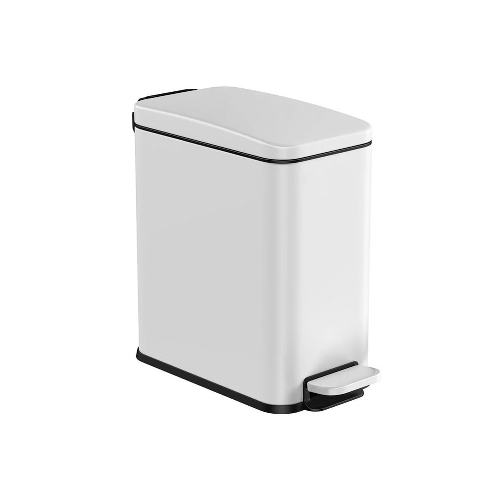 Stainless Steel Slim Bathroom Trash Can with Soft-Close Lid and Plastic Removable Inner Bucket