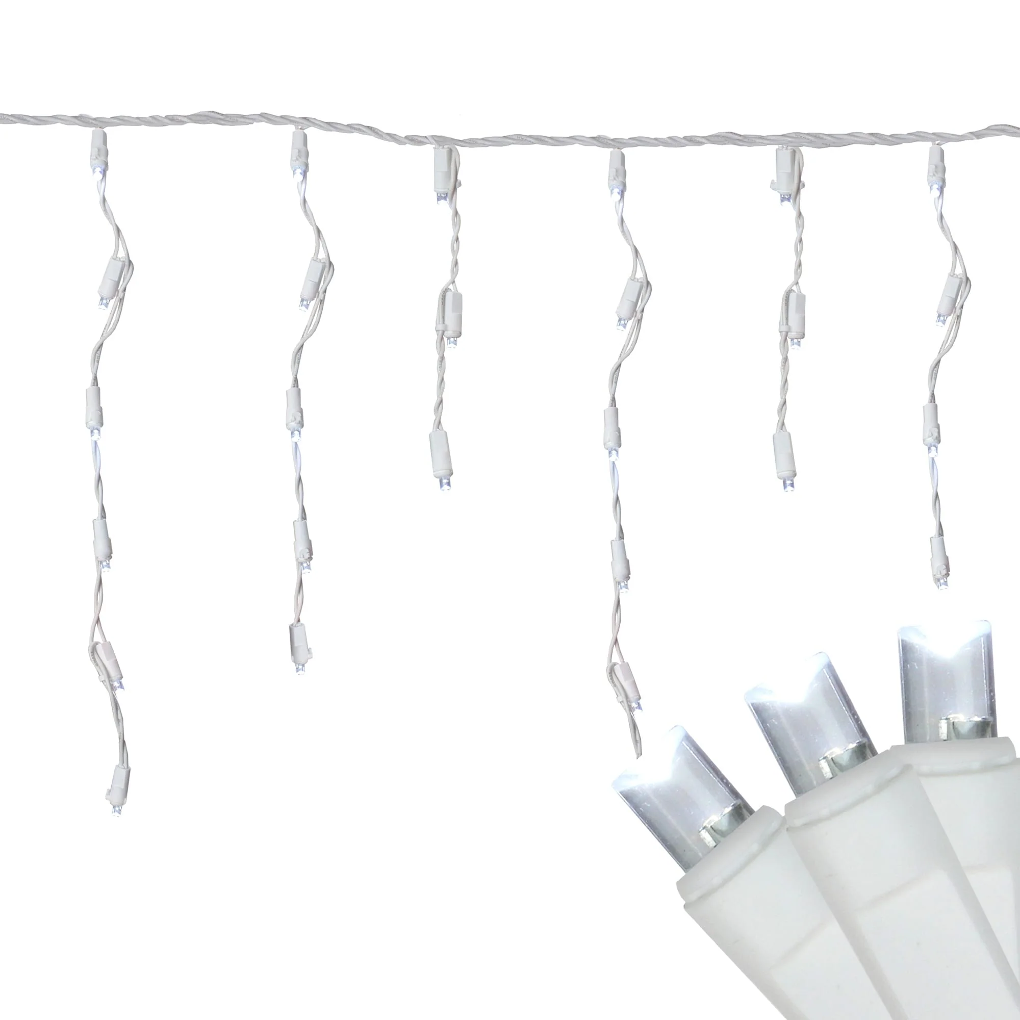 300ct White LED Wide Angle Icicle Christmas Lights 24.5 ft White Wire