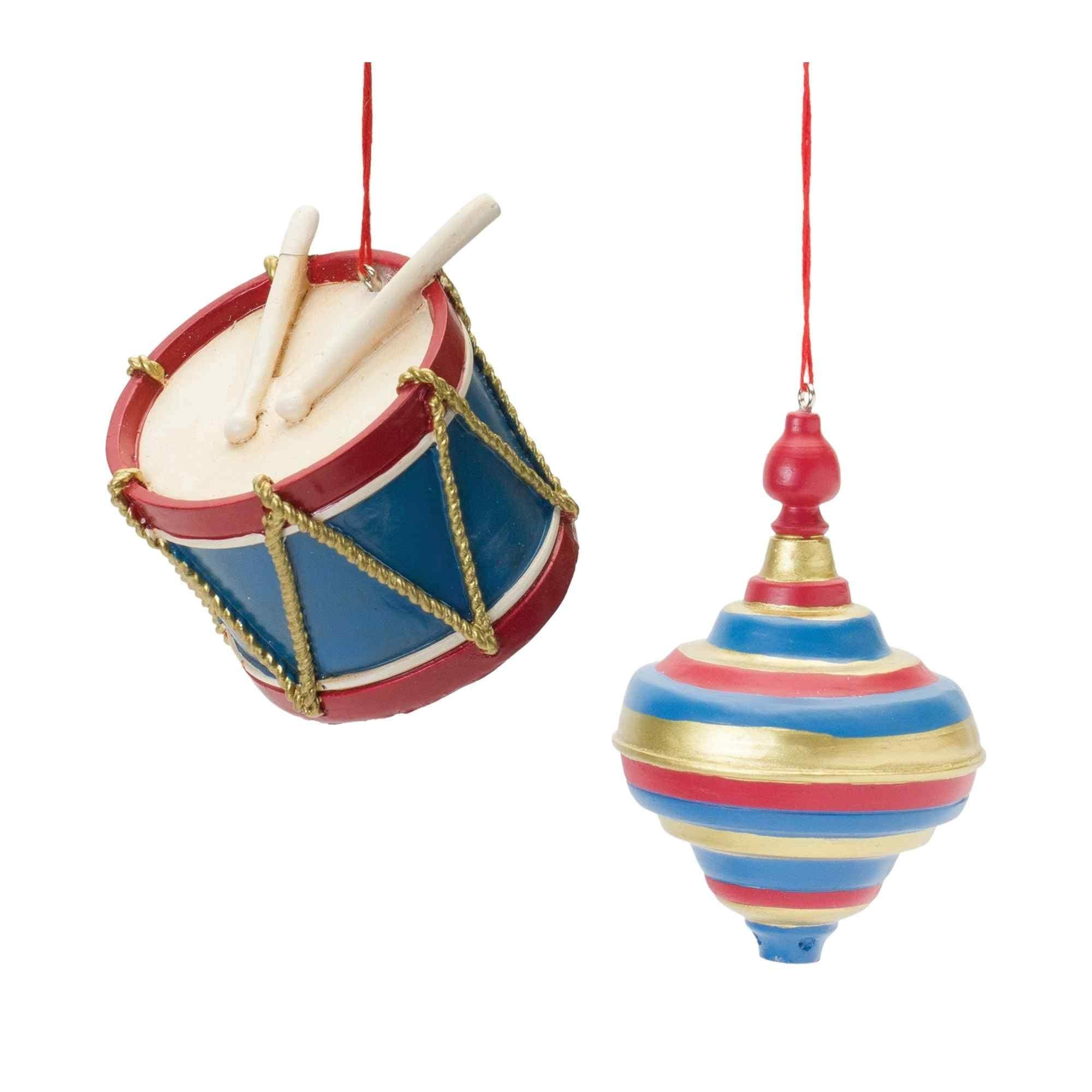 Club 12 Red Blue Toy Drum Top Spinner Christmas Ornaments 3.75