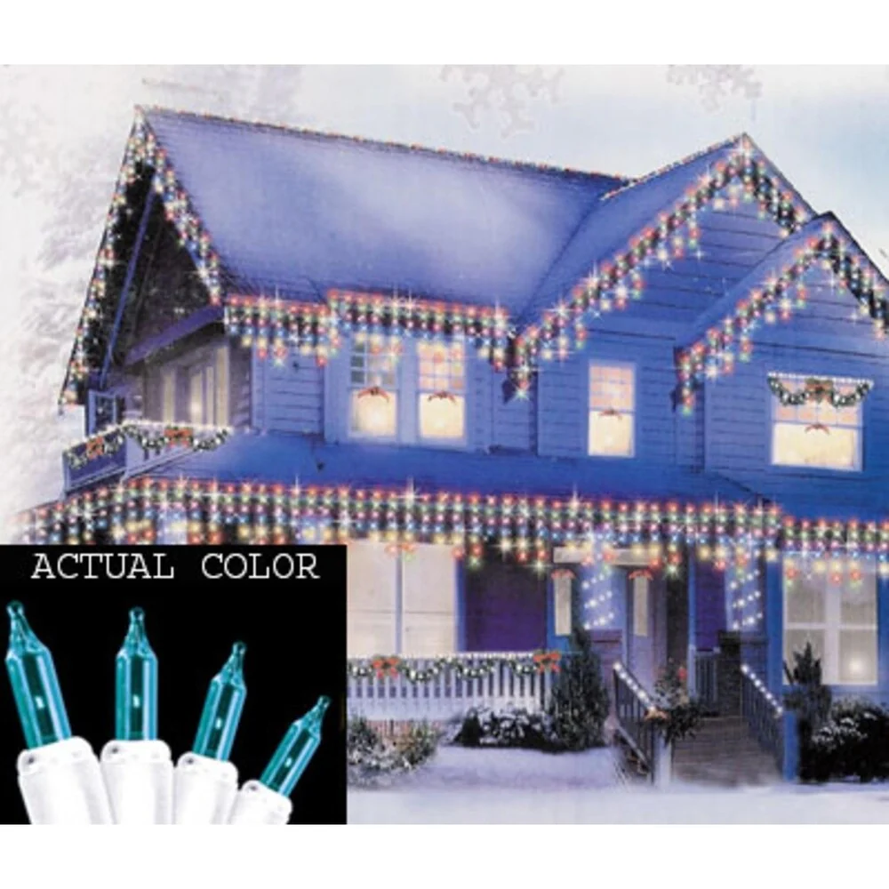 Set of 100 Teal Mini Icicle Christmas Lights - White Wire