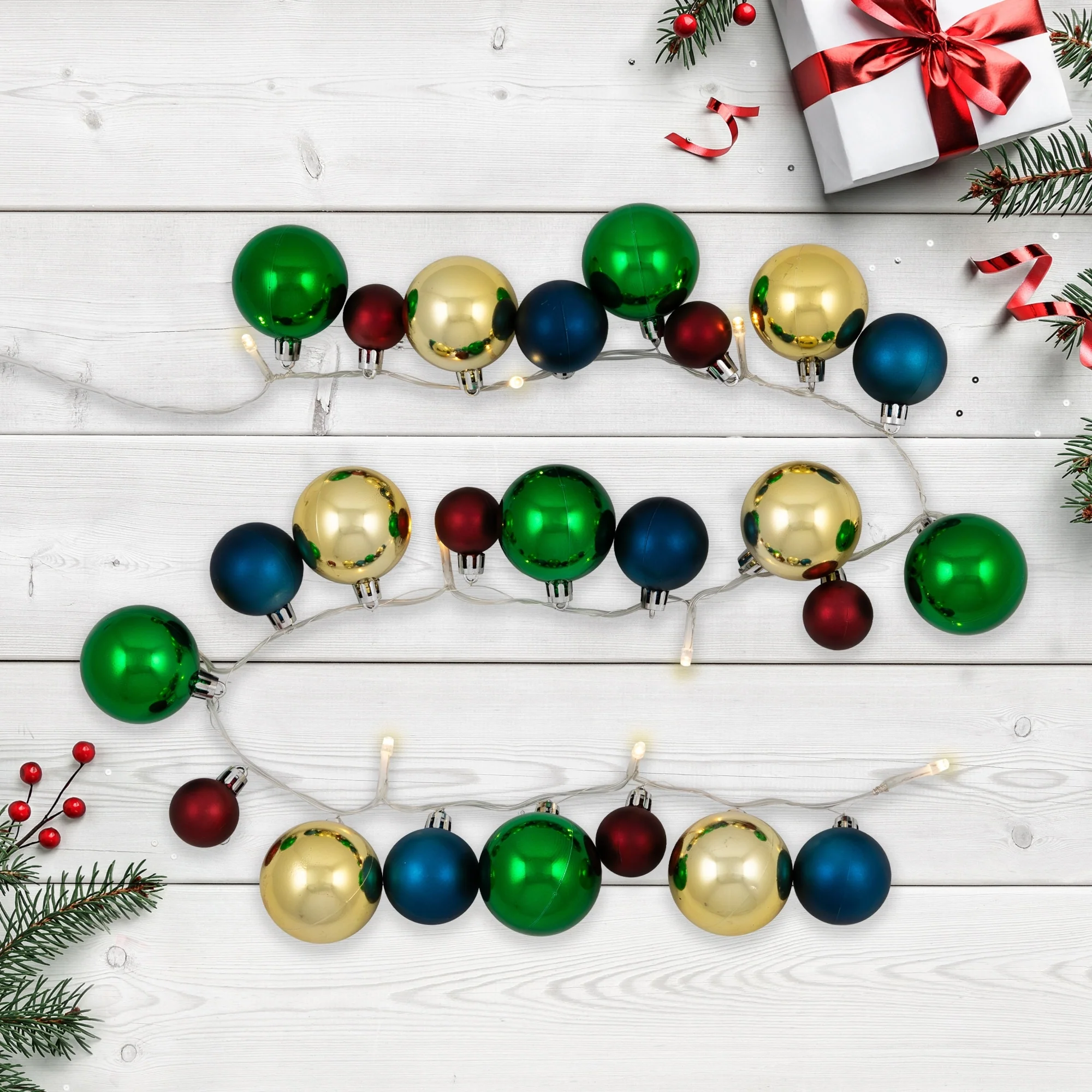 Ornament String Light Christmas Garland - LED Warm White - 3' - 10ct - Green