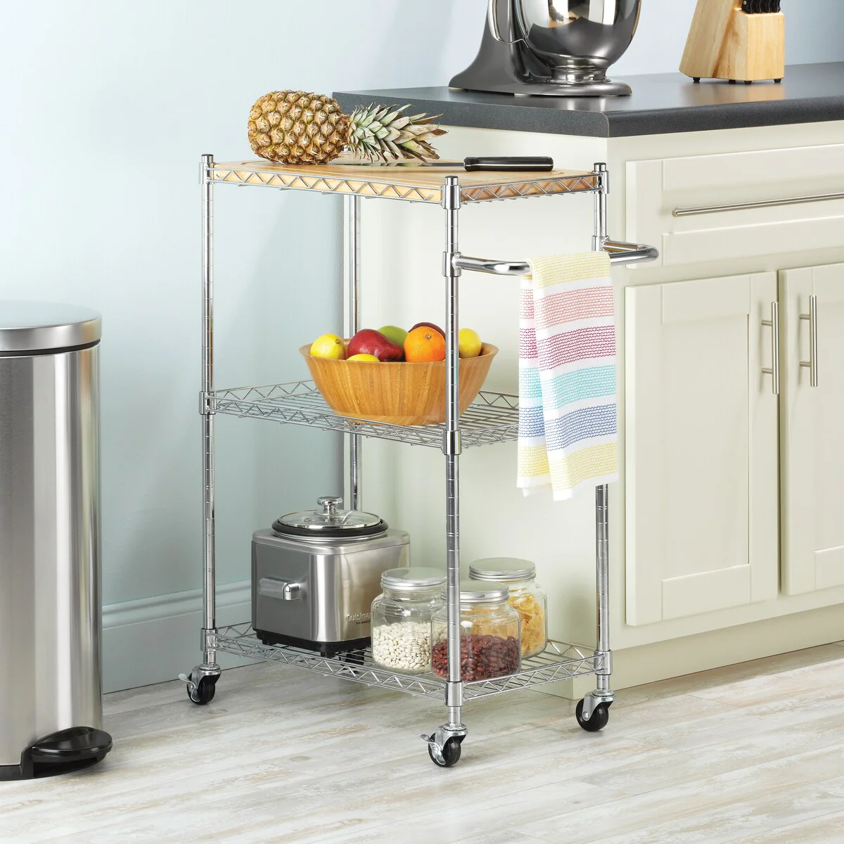 Whitmor Supreme Kitchen and Microwave Cart - Wood & Chrome