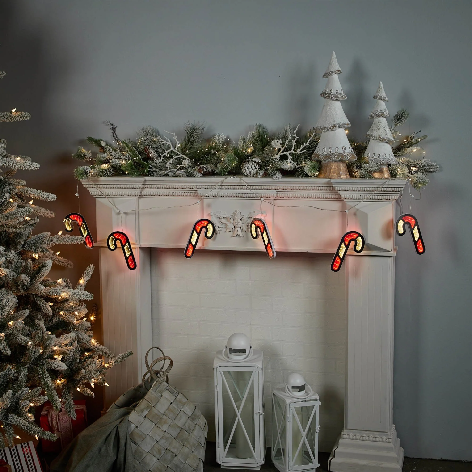 LED Lighted Candy Cane Garland Christmas Infinity Mirror - 74.5