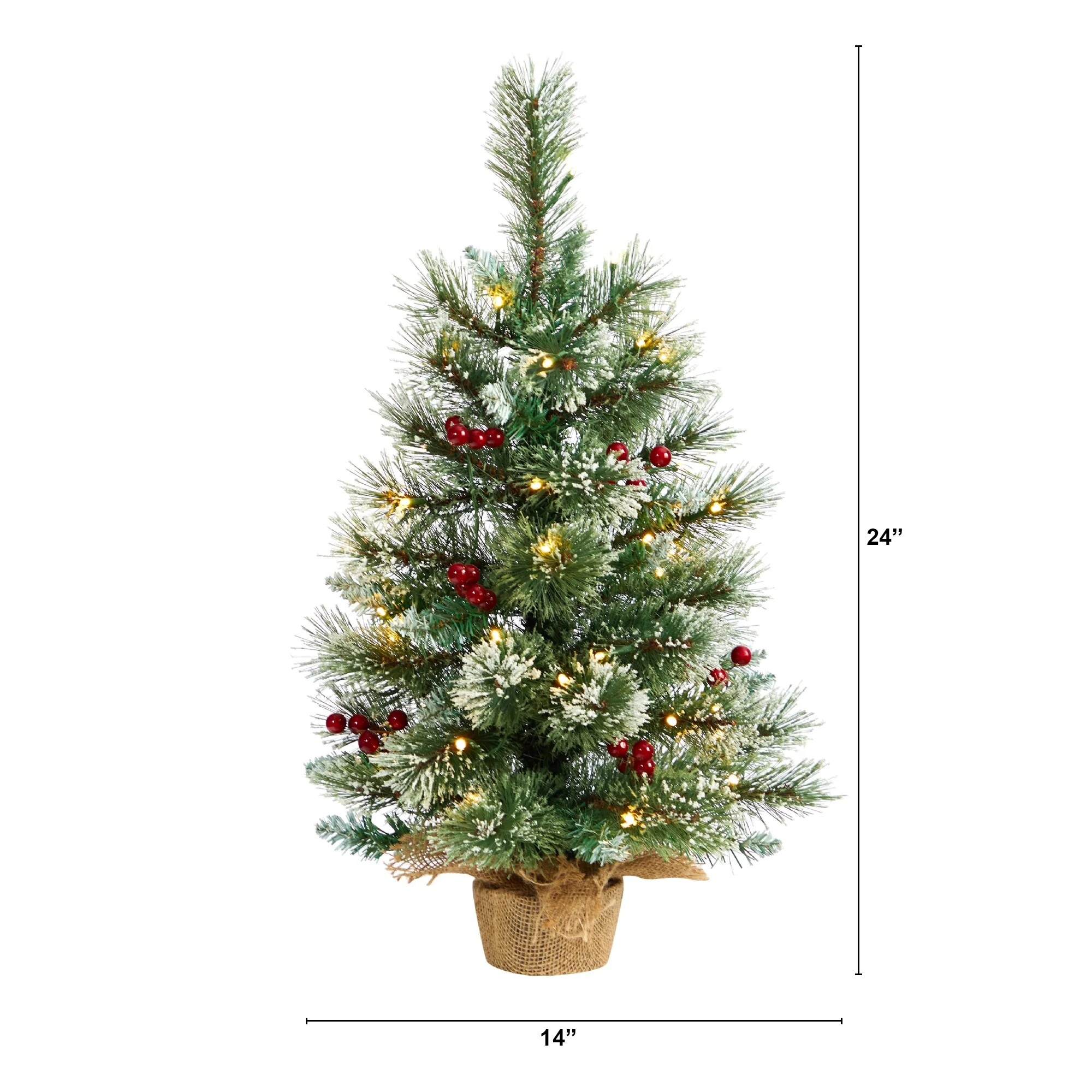 2' Snow Tipped Pine and Berry Christmas Tree with Lights - 24
