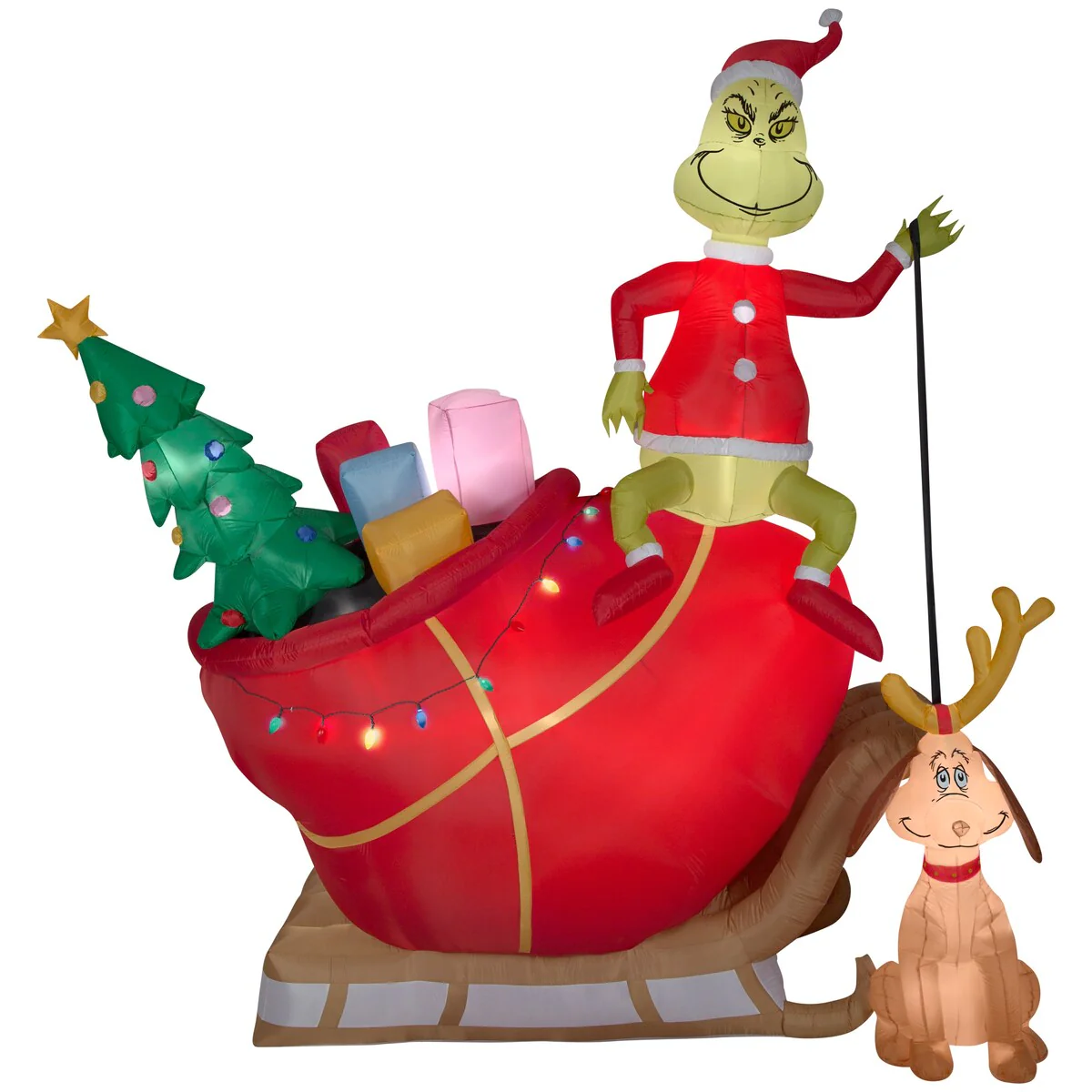 Gemmy Christmas Airblown Inflatable Grinch and Max in Sleigh Colossal Scene Dr. Seuss , 12 ft Tall