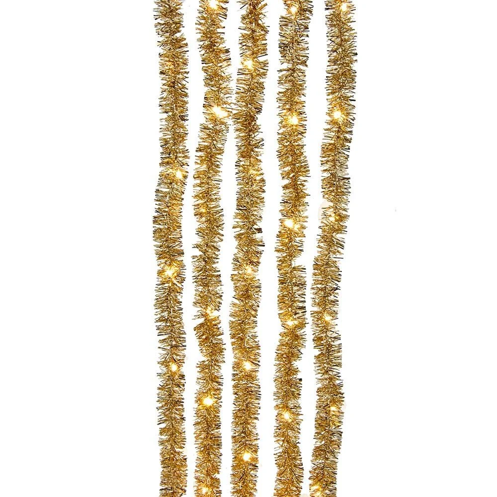 Kurt Adler 6.5-Foot 100-Light Warm White Champagne LED Tinsel Cascade Light Set