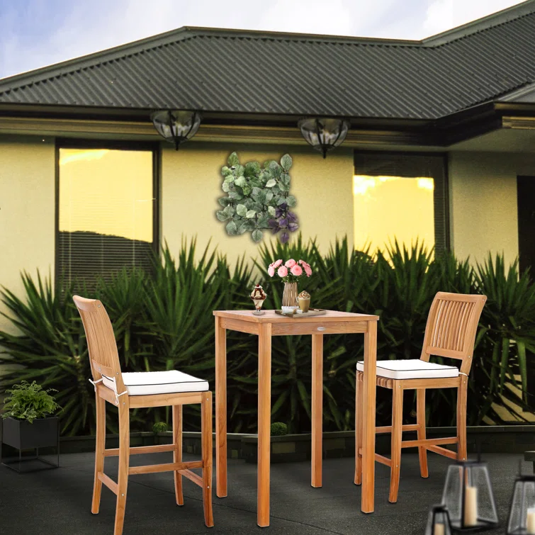 2 - Person Square Teak Outdoor Dining Set with Cushions