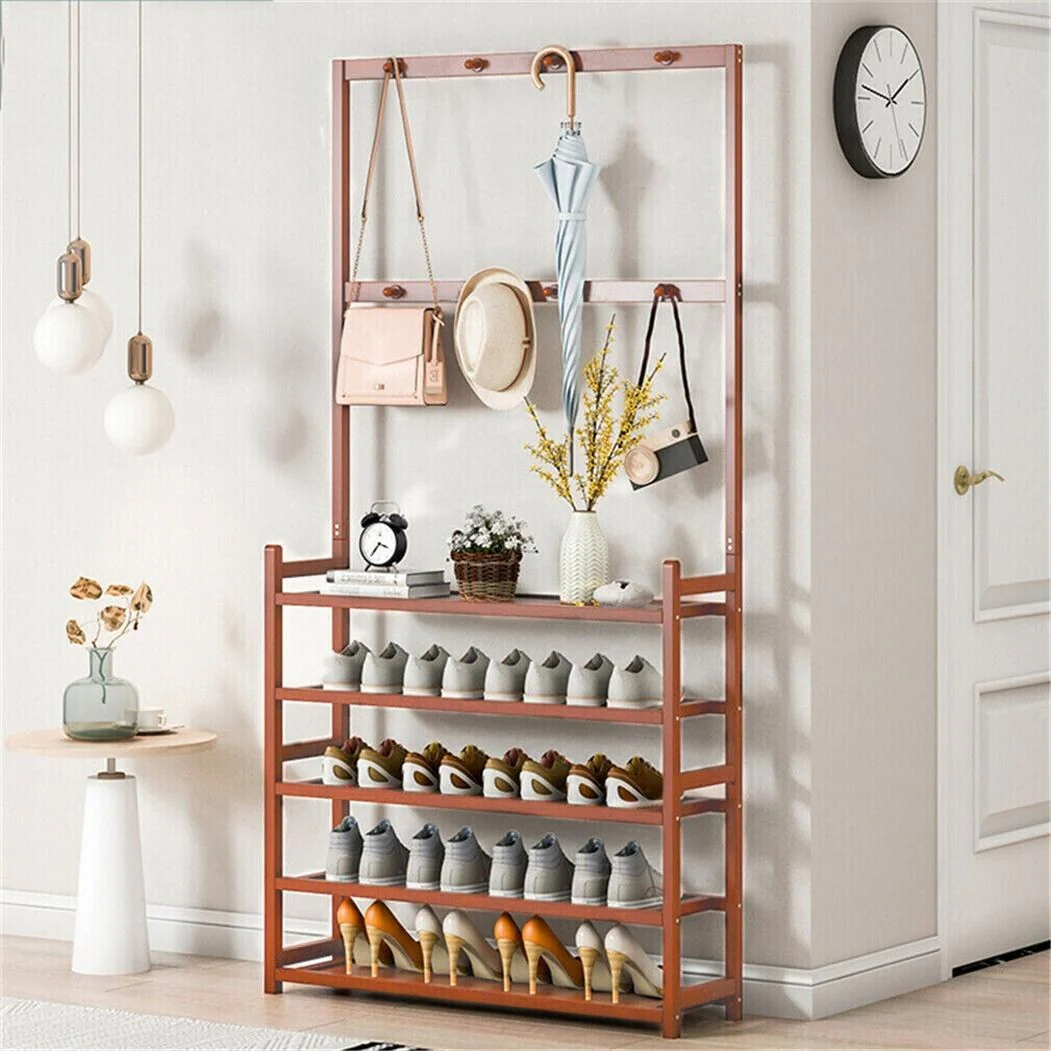 Industrial Entryway Shoes Rack Stand Coat Hat Rack with 8 Hooks