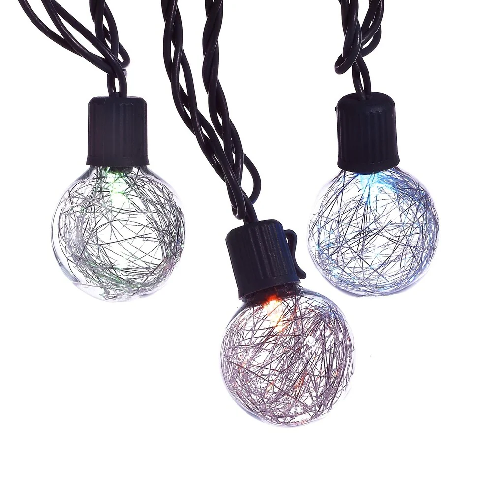 Kurt Adler Silver Tinsel 10-Light Color-Changing LED Ball Light Set
