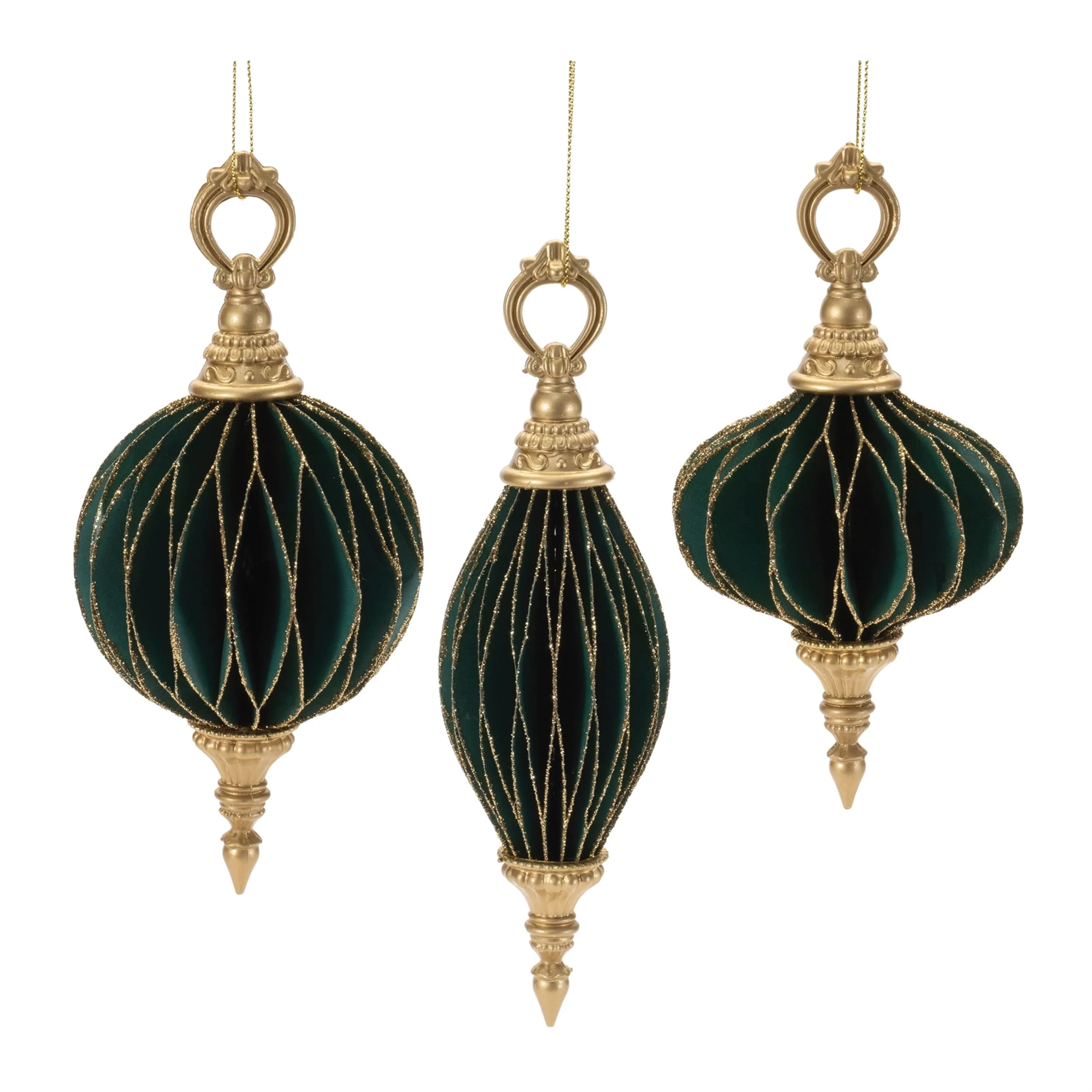 Set of 6 Green Gold Paper Ornaments in Classic Holiday Shapes - 3