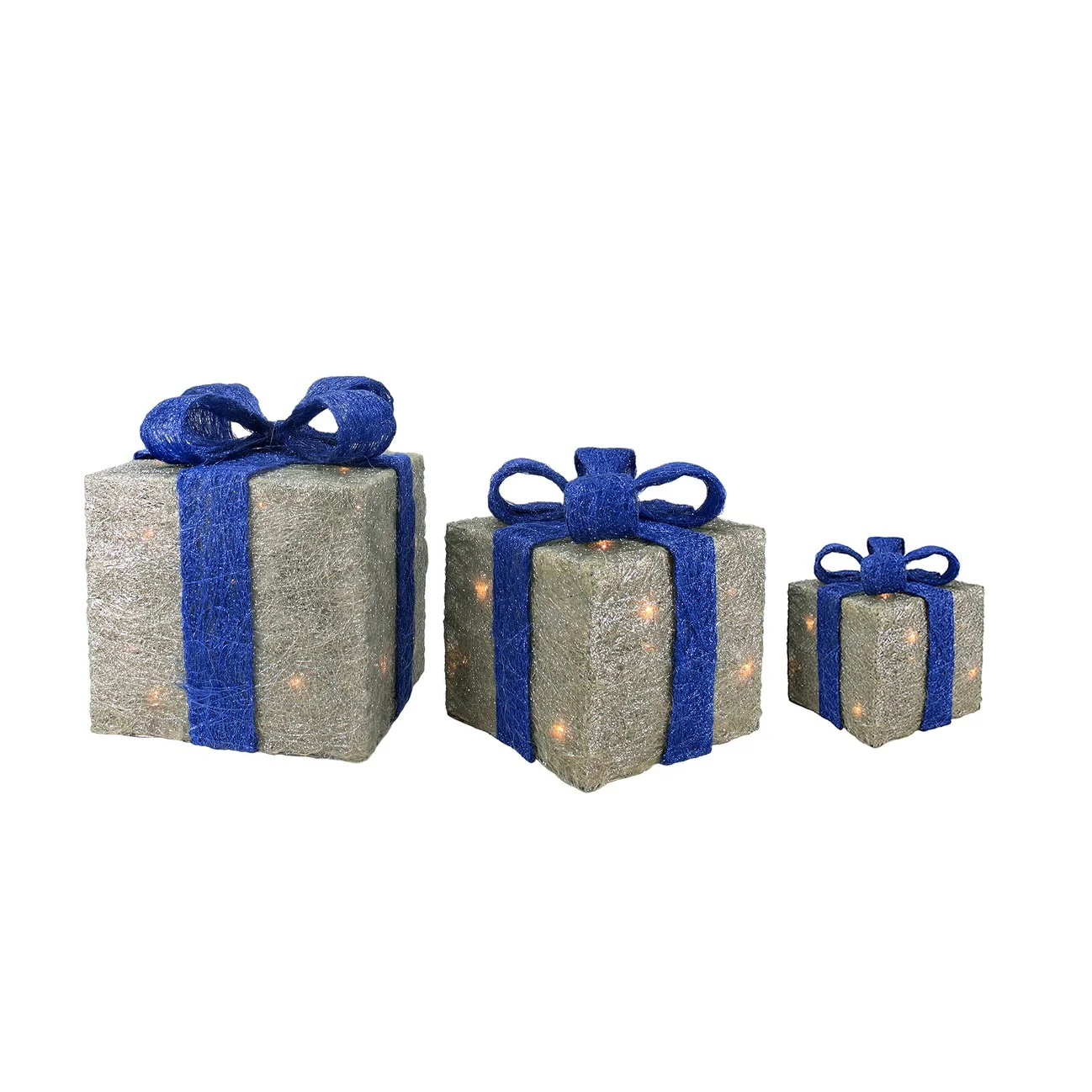 Set of 3 Silver Blue Lighted Gift Boxes Outdoor Christmas Yard Decor