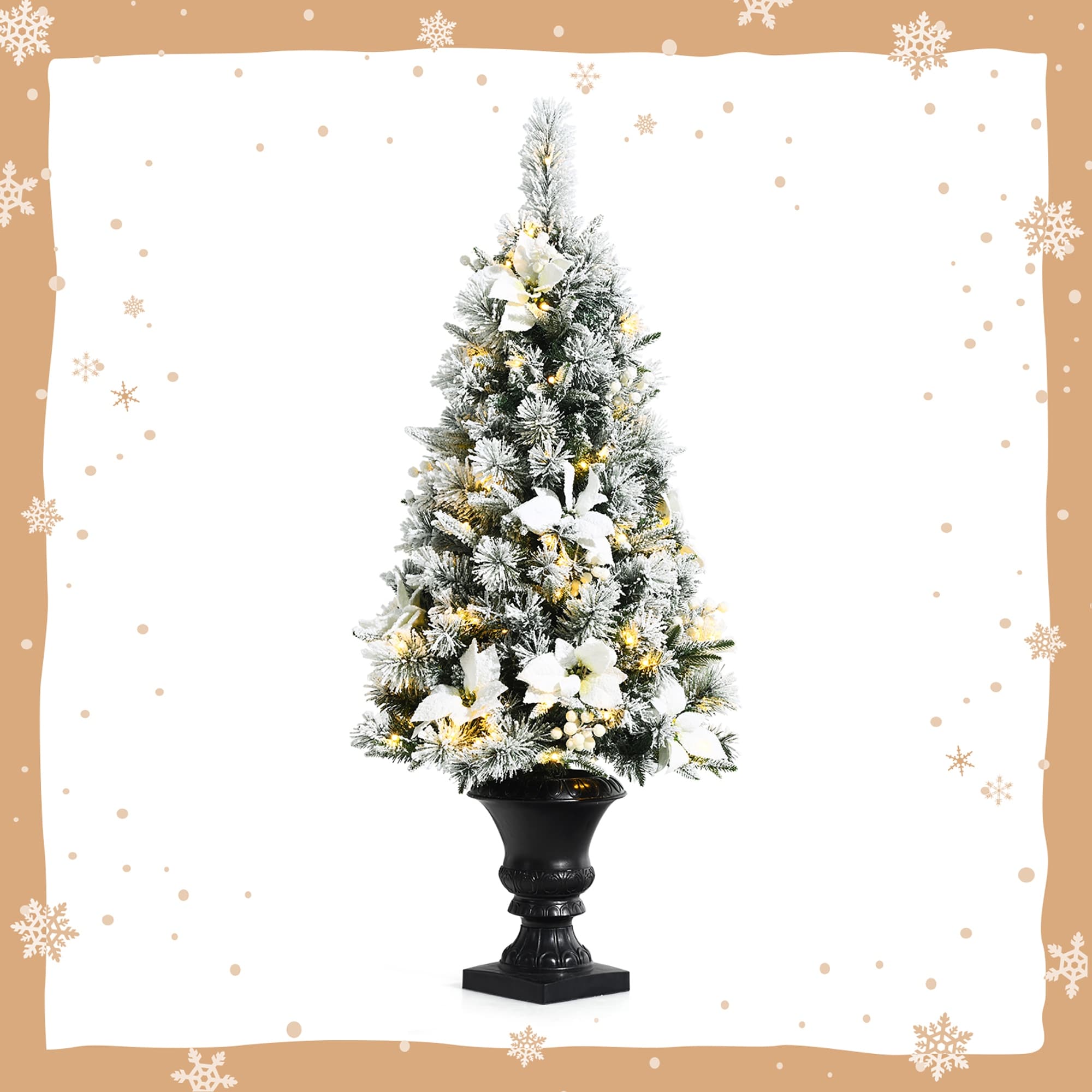 Prelit Flocked Christmas Entrance Tree Pack Artificial Christmas Tree