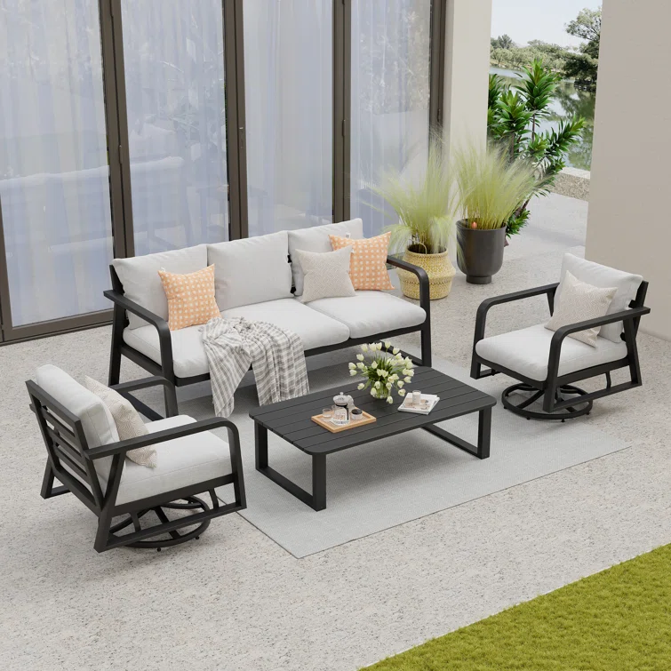 Ithnan 5 - Person Aluminum Silver Gray Outdoor Seating Group with Cushions