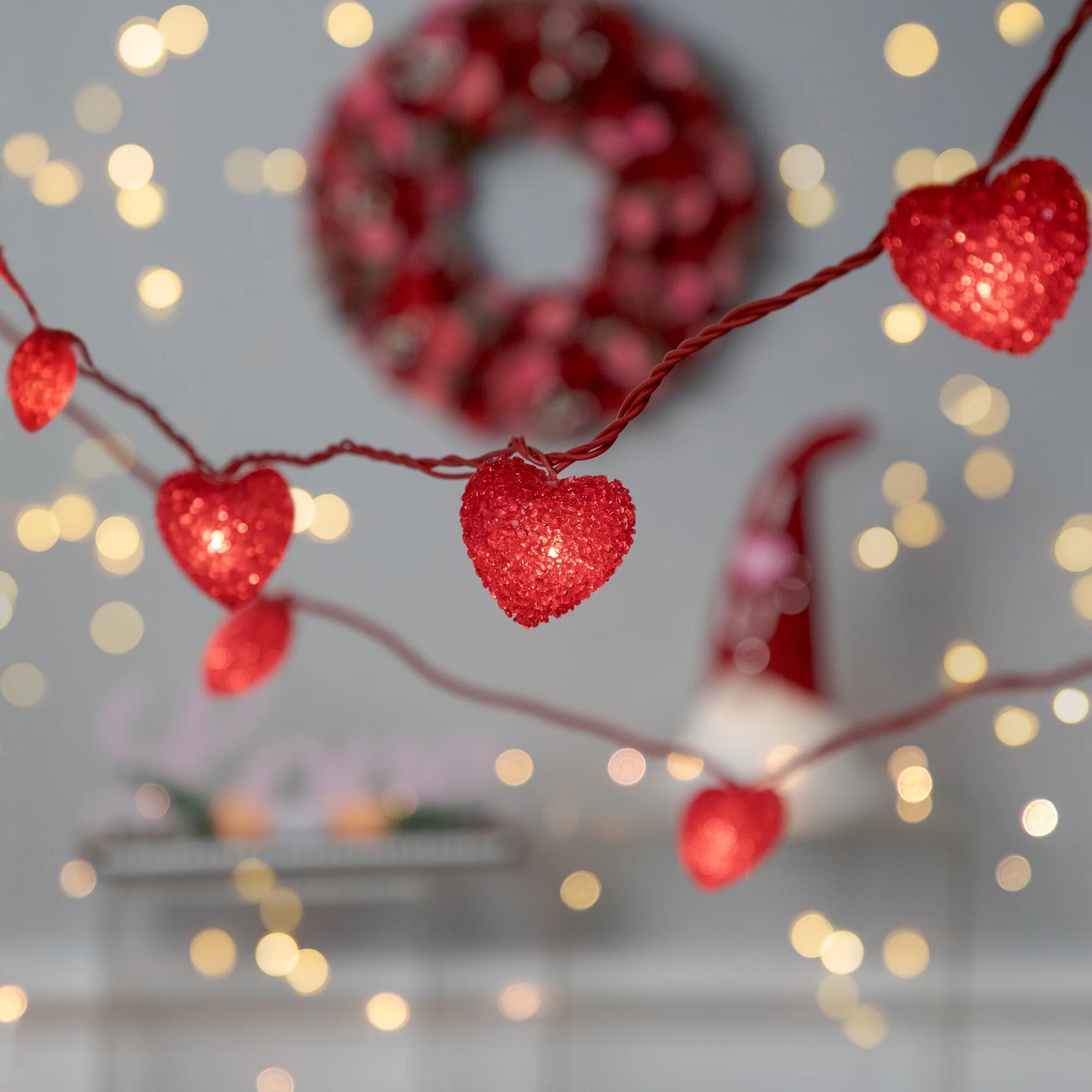 10-Count Red Heart Mini Valentine's Day Light Set, 7.5ft Red Wire