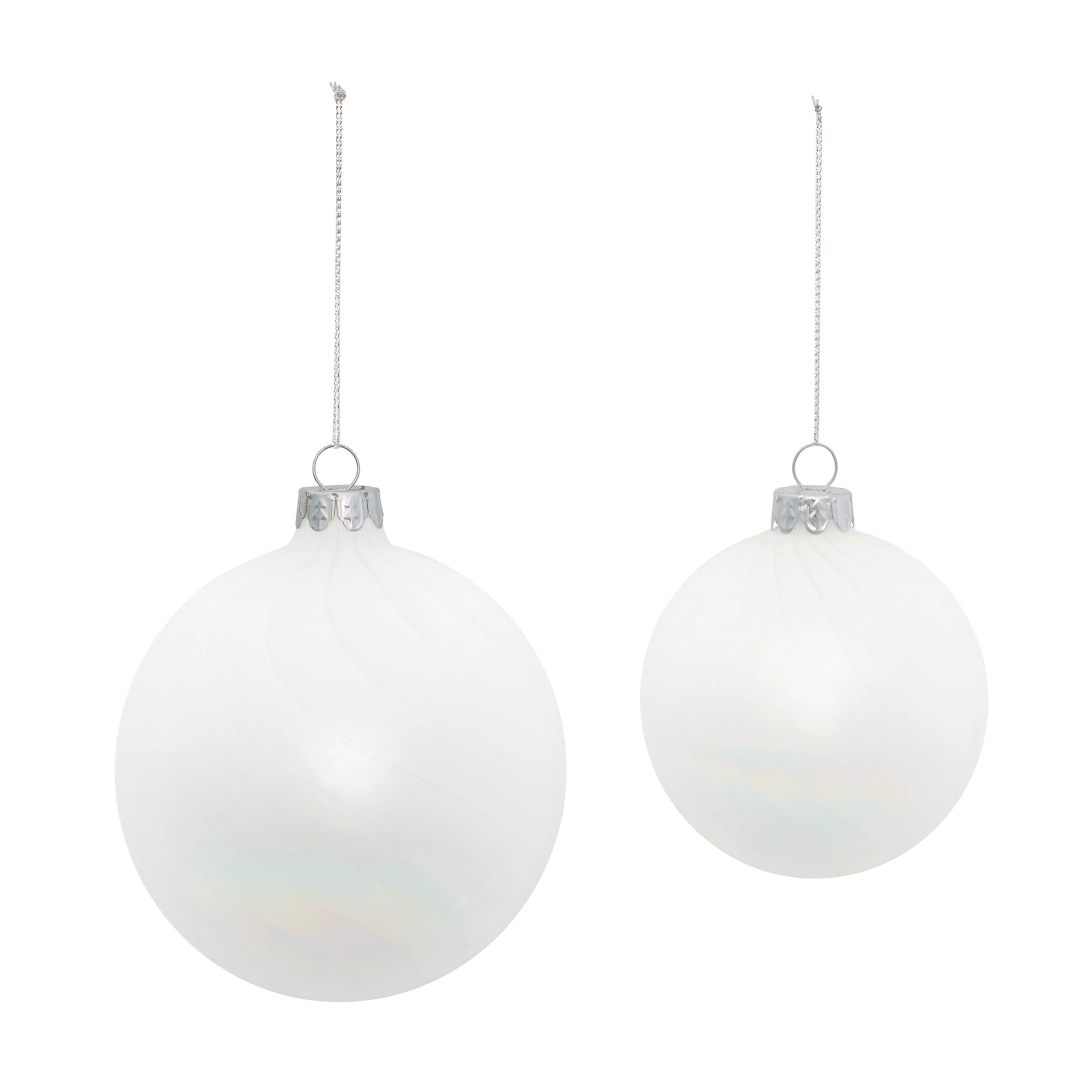 White Iridescent Glass Ribbed Ball Ornaments Set of 12 Holiday Decor - 3.75” x 3.75” x 4” (L x W x H)