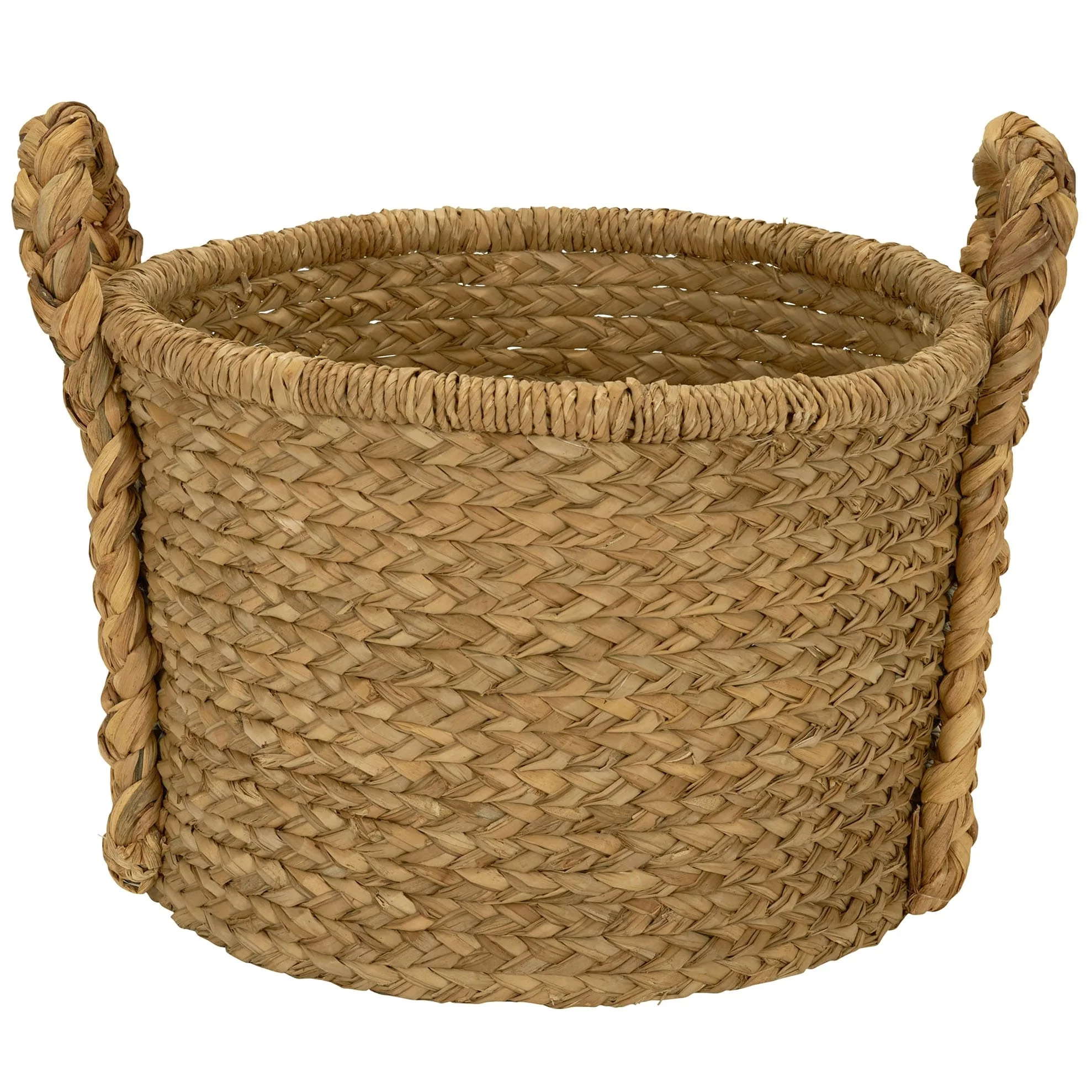 Household Essentials Handwoven Water Hyacinth Storage Basket with Braided Handles - 20.0