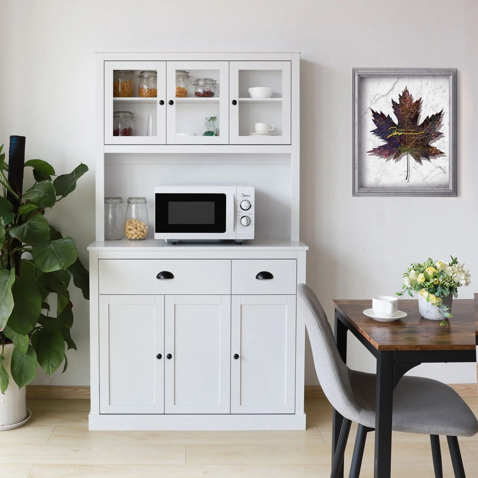VEIKOUS Pantry Kitchen Cabinet Storage with Microwave Stand and 3 Adjustable Shelves