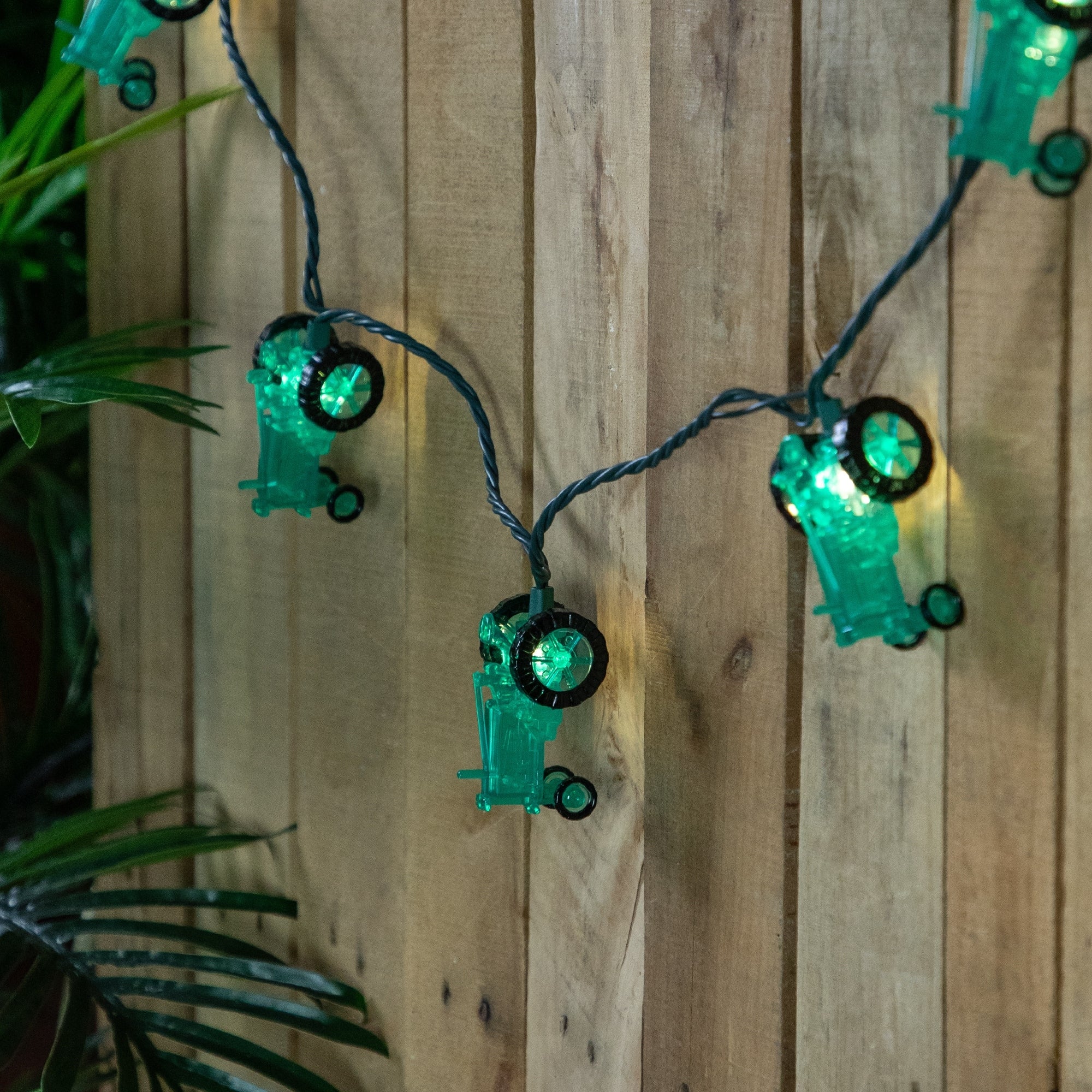 10 Green Tractors Clear White String Light Set - 6' Green Wire