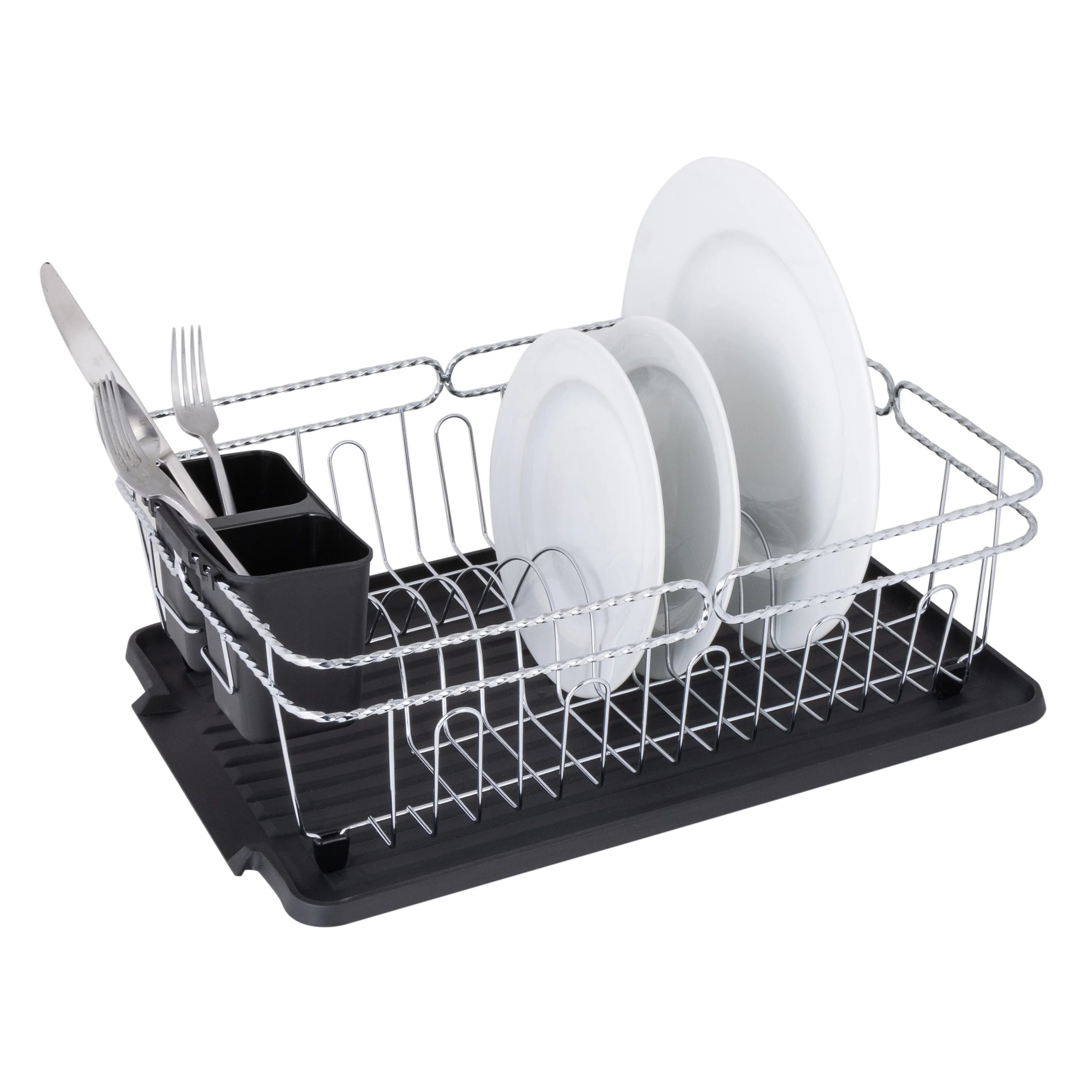 Kitchen Details Twisted Chrome 3 Piece Dish Rack in Black - 16.5