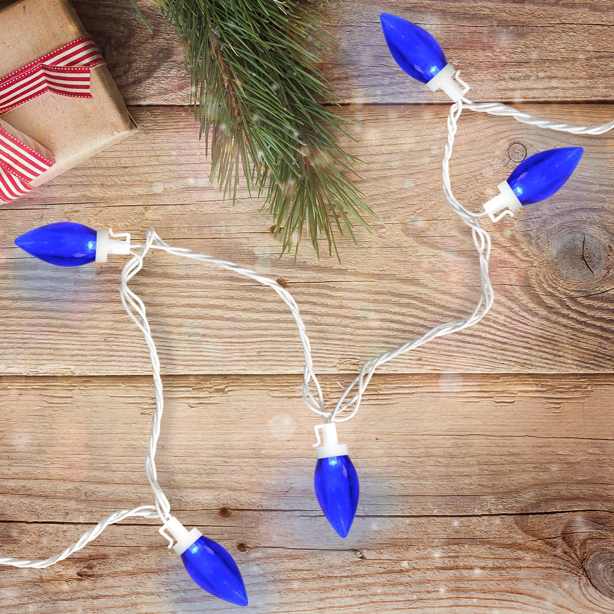 25 Count Blue LED C9 Christmas Lights, 16 ft White Wire