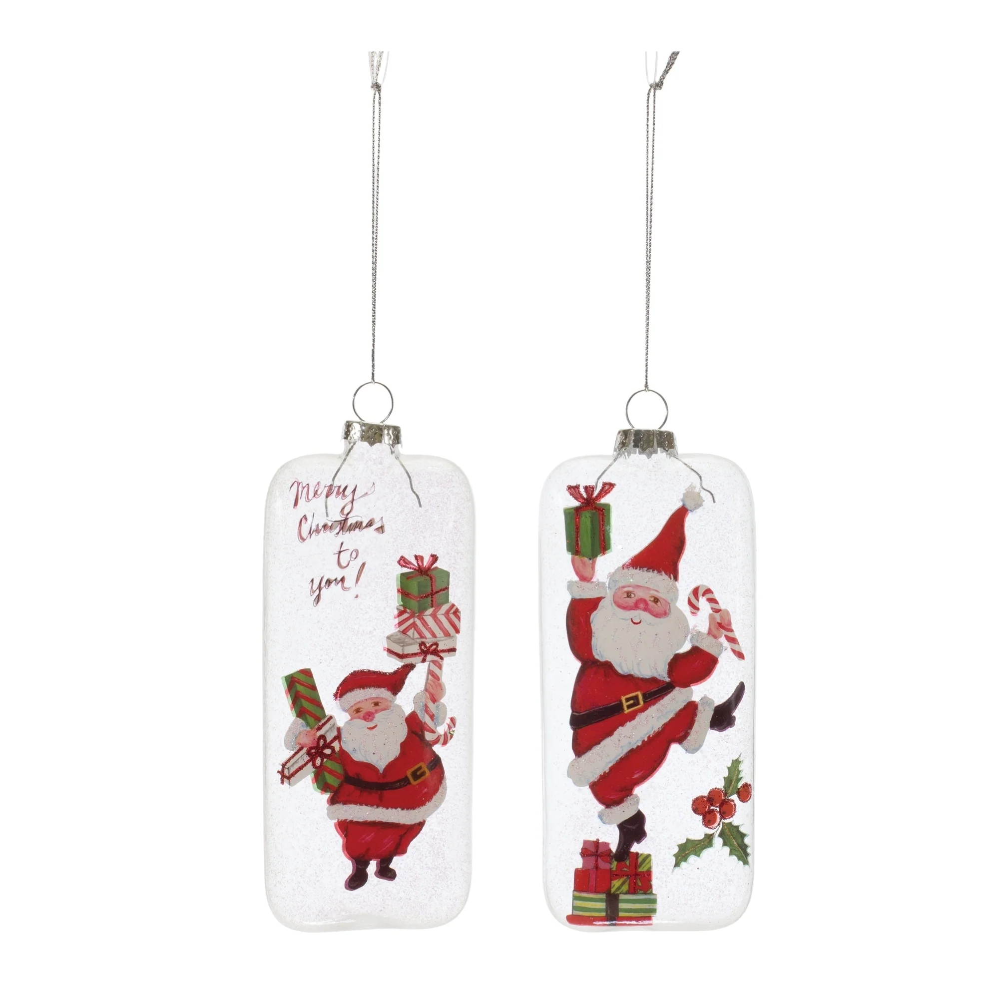 Glittered Santa with Present Christmas Tag Ornaments - 8.5
