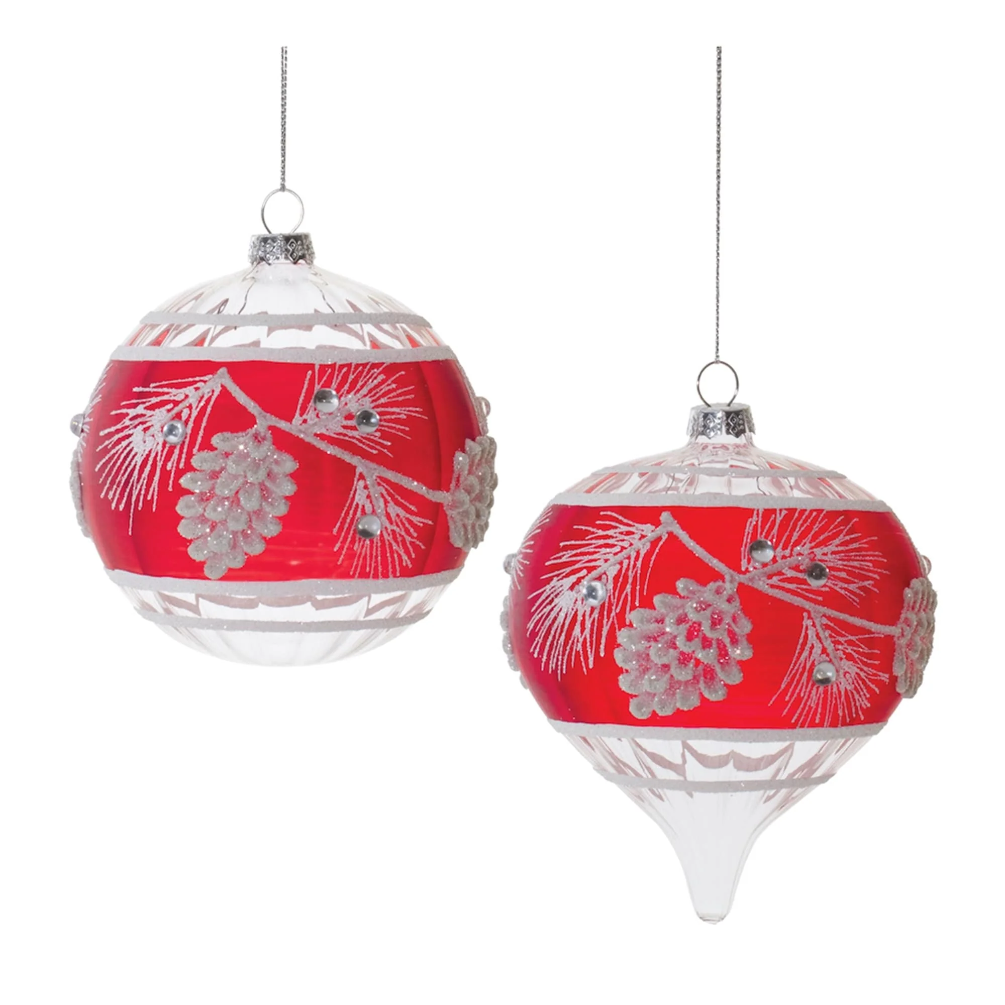 Glittered Pine Cone Glass Christmas Ornaments - 5