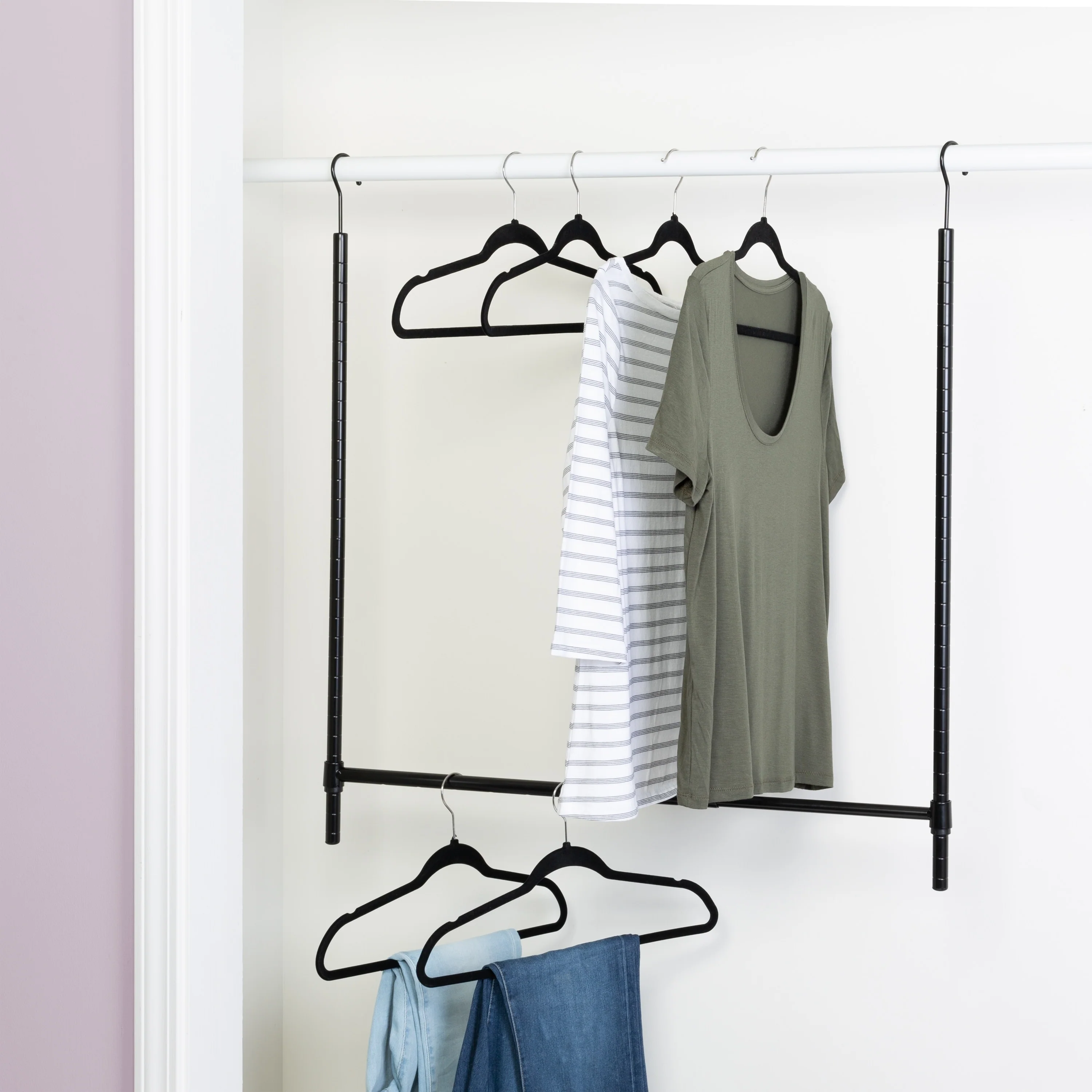 Honey-Can-Do Black Steel Hanging Closet Rod for Additional Clothes Storage