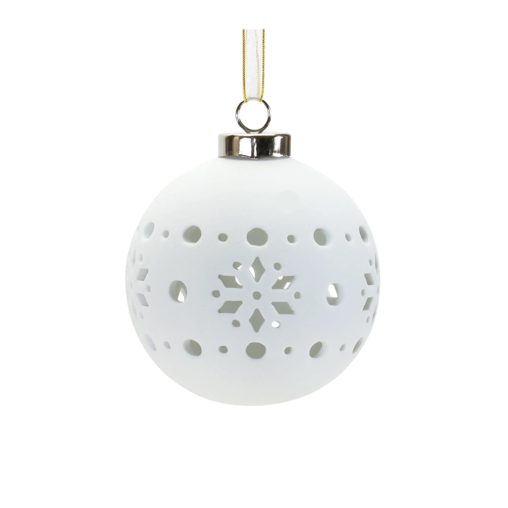 6 White Finish Snowflake Porcelain Christmas Ball Ornament 4-5.5