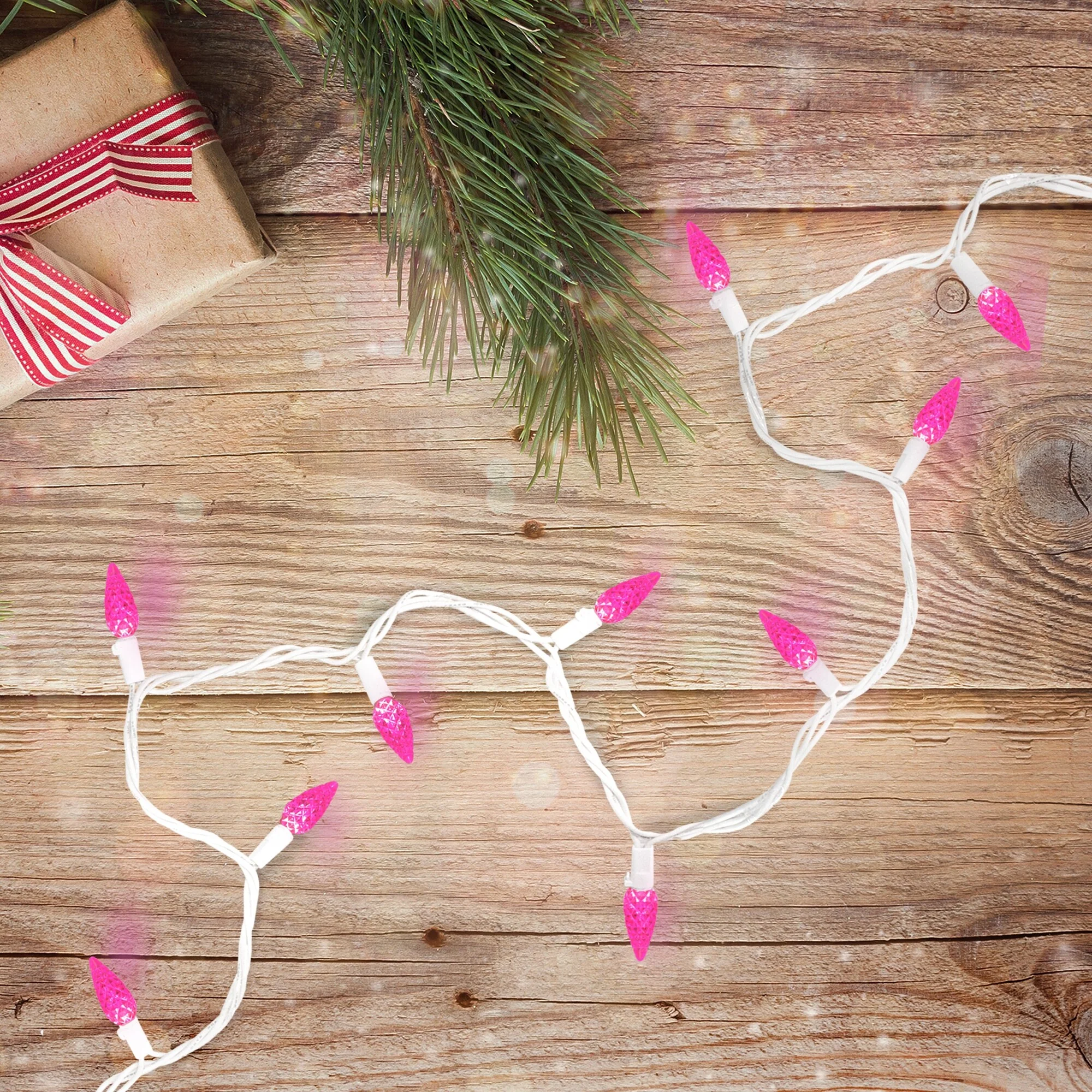 LED C6 Faceted Christmas Lights - Pink - 22.5' White Wire - 70ct