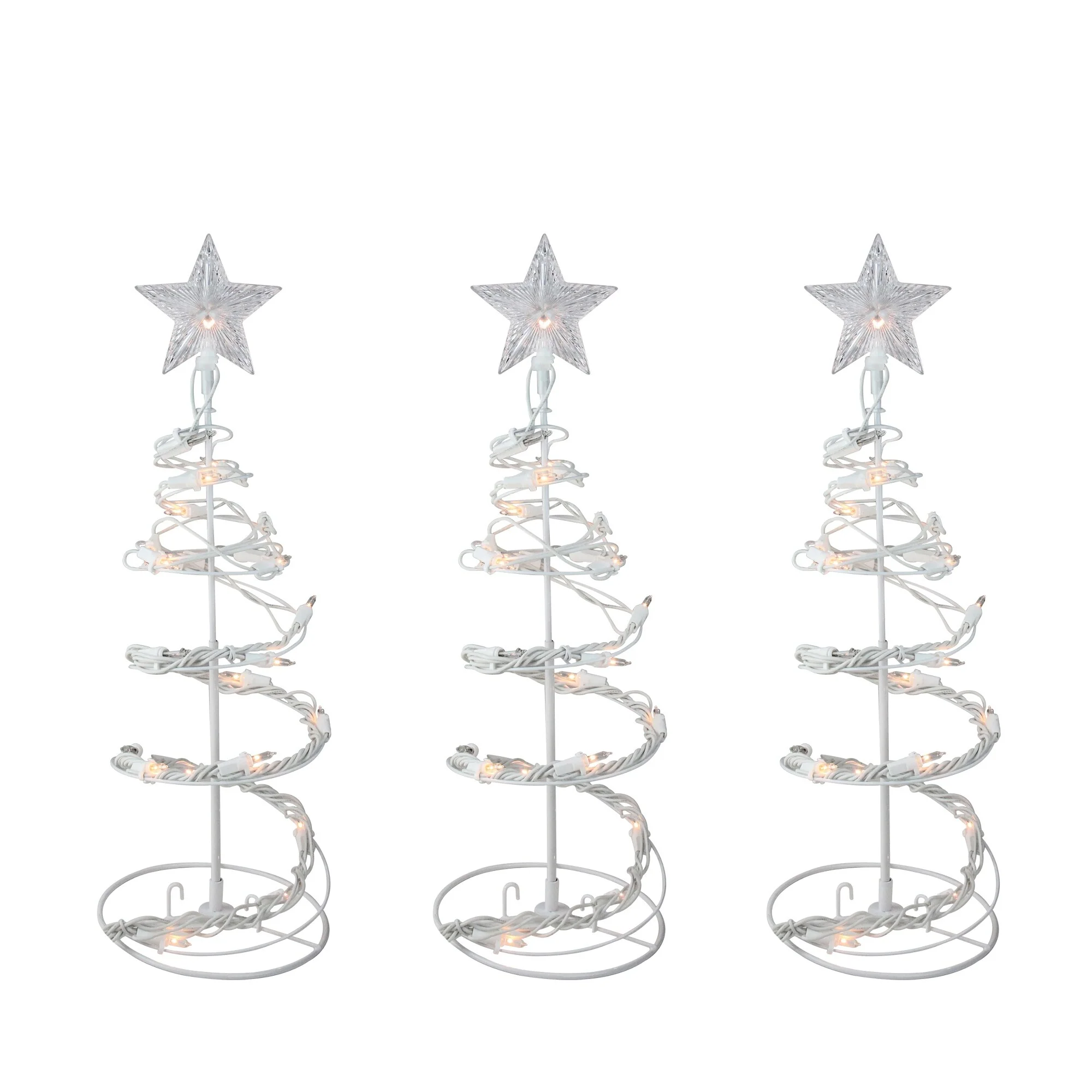 3 White Clear Lighted Spiral Cone Walkway Christmas Trees Decor 18