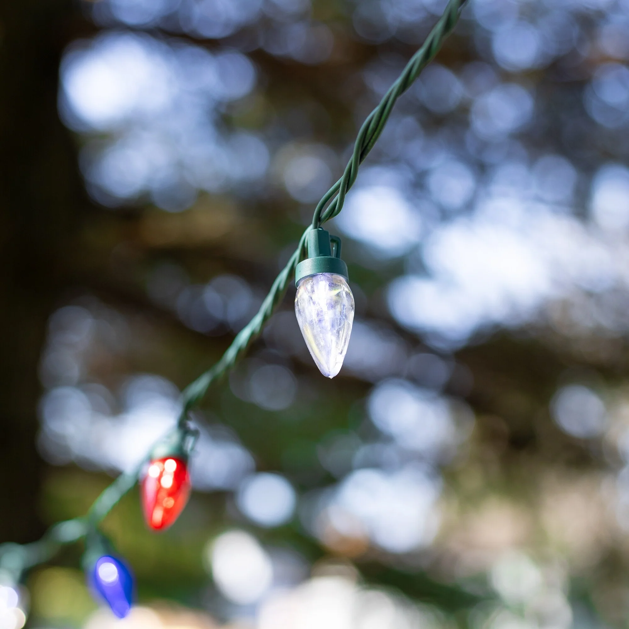 Patriotic LED C7 Christmas Lights - Red, White and Blue - 16' Green Wire - 25ct