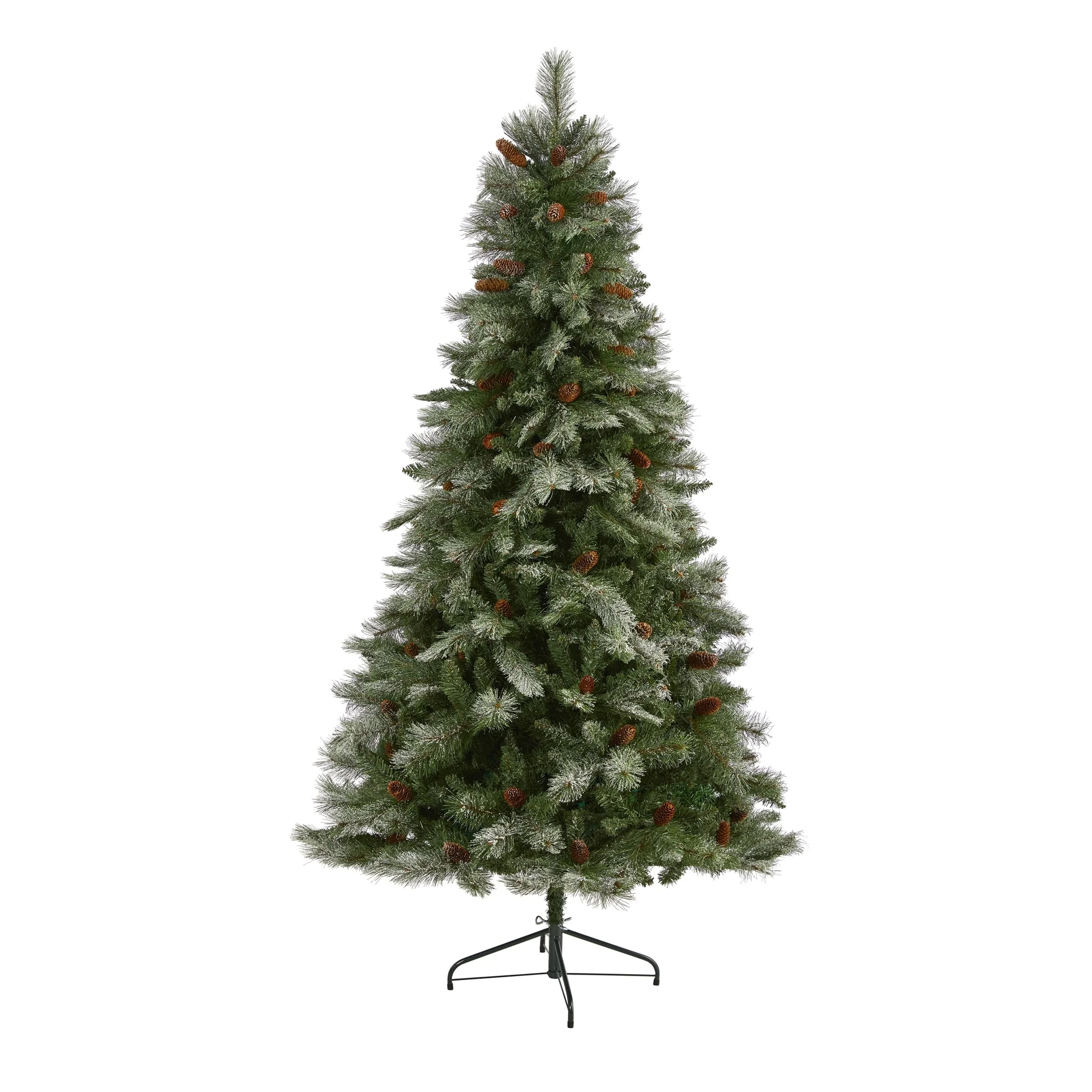 7’ Snowed French Pine Artificial Christmas Tree with Pinecones, Unlit - 7 Foot